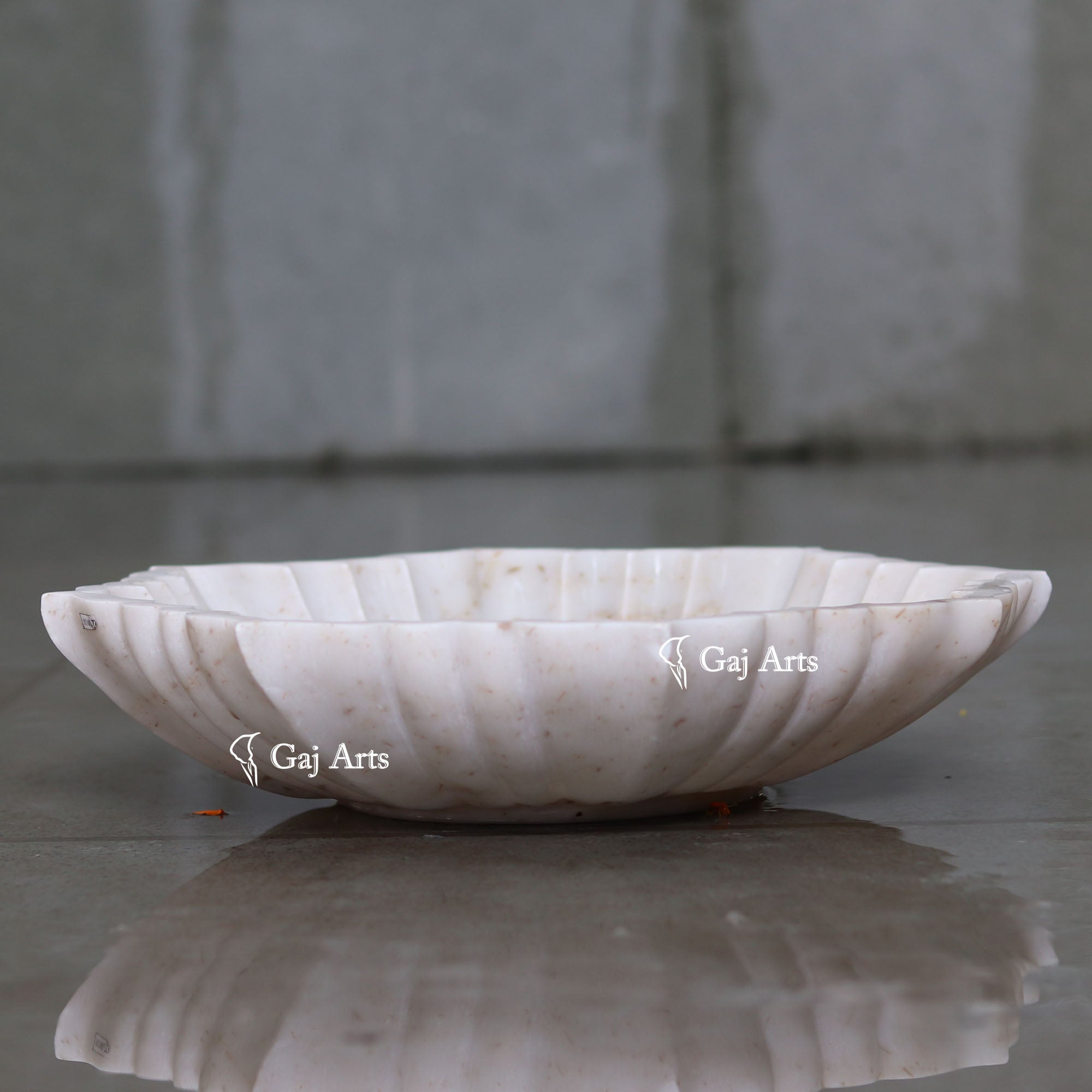 Rajasthan White Marble Floral Design Uruli | 15 Inch