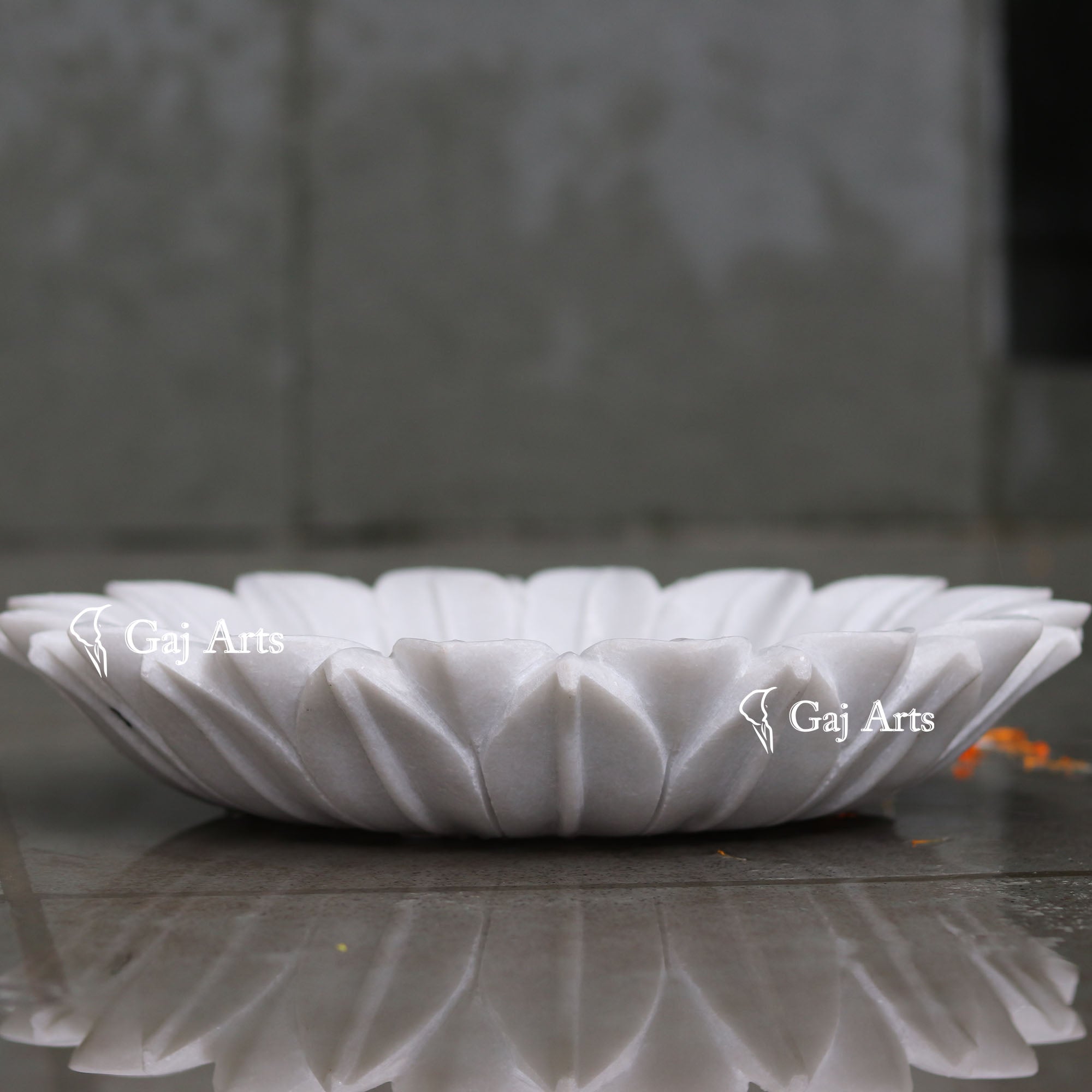 White Marble Decorative Floral Bowl | 15 Inch
