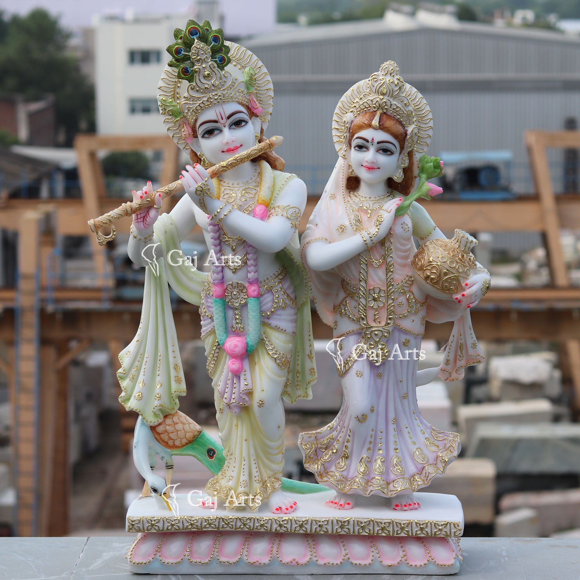 White Marble Ethiopia Radha Krishna Jodi Idol | 27 Inch