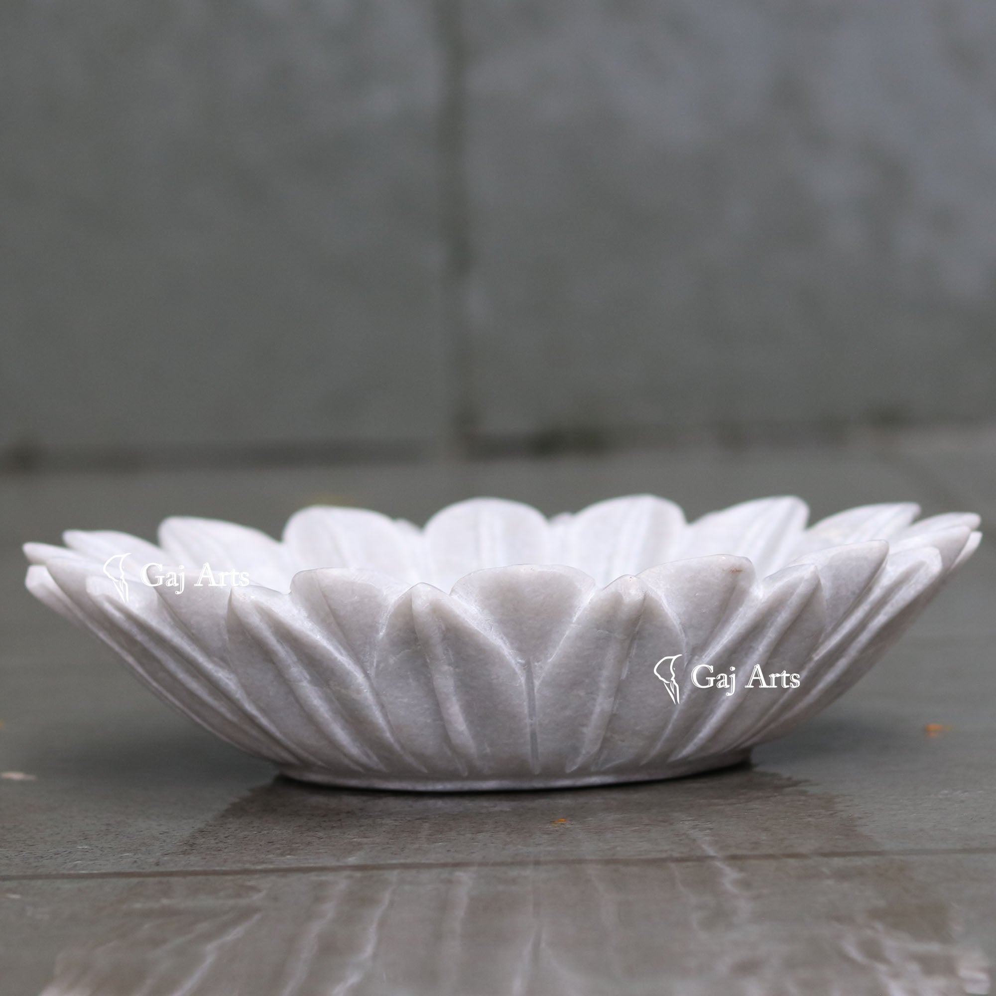 Decorative White Marble Blossom Bowl | 12 Inch