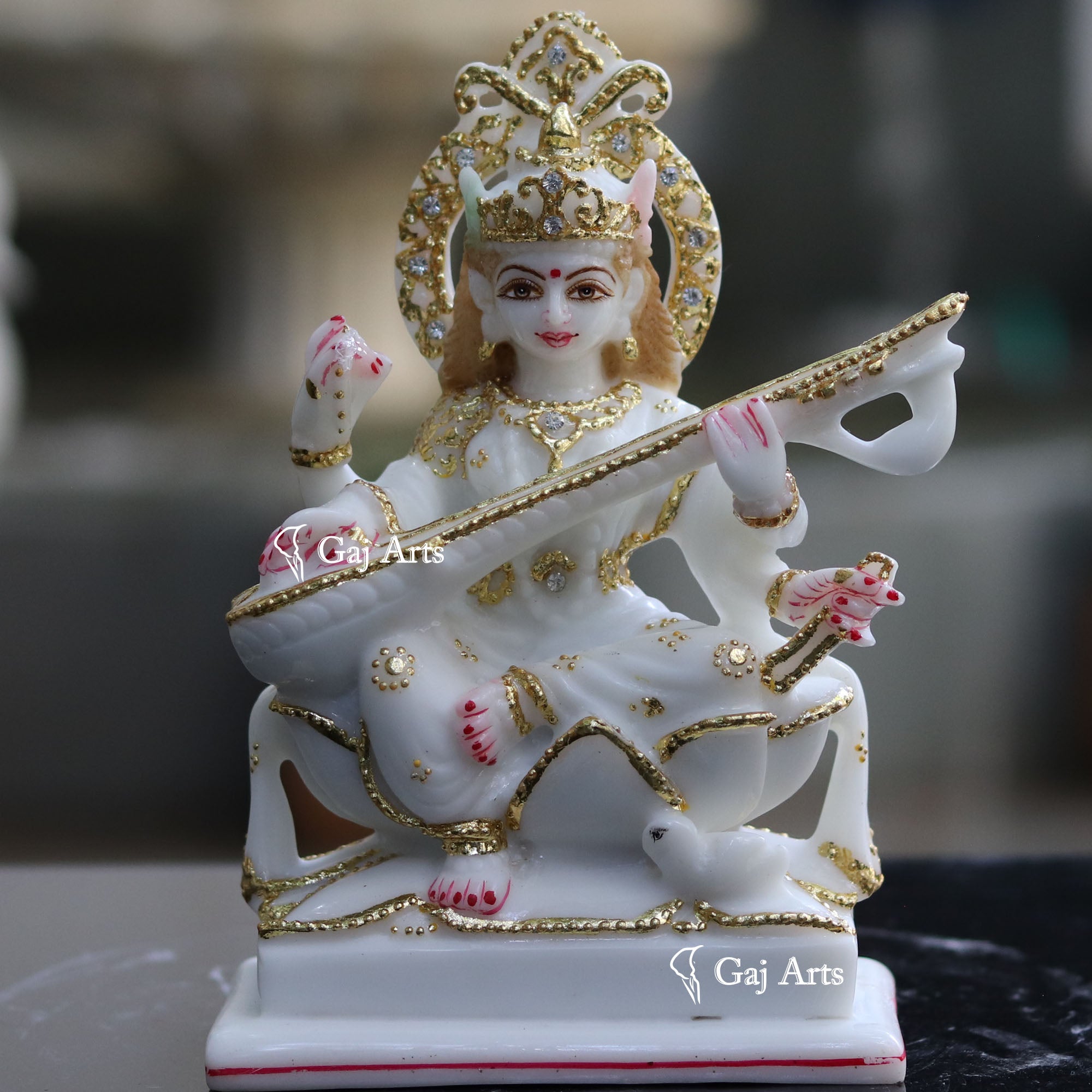 White Marble Saraswati Maa Statue | 8 Inch