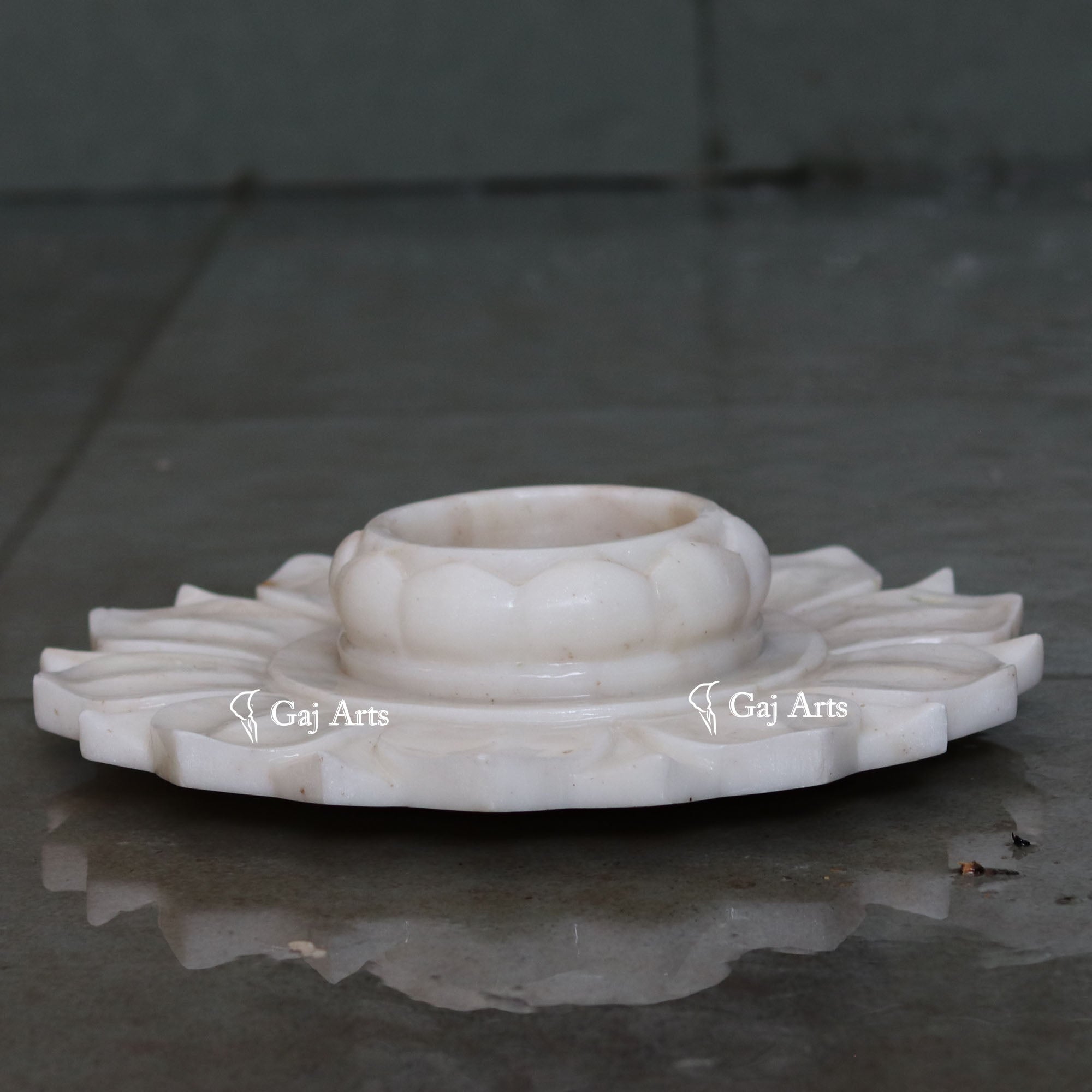 Rajasthan White Marble Carved Flower Uruli | 15 Inch