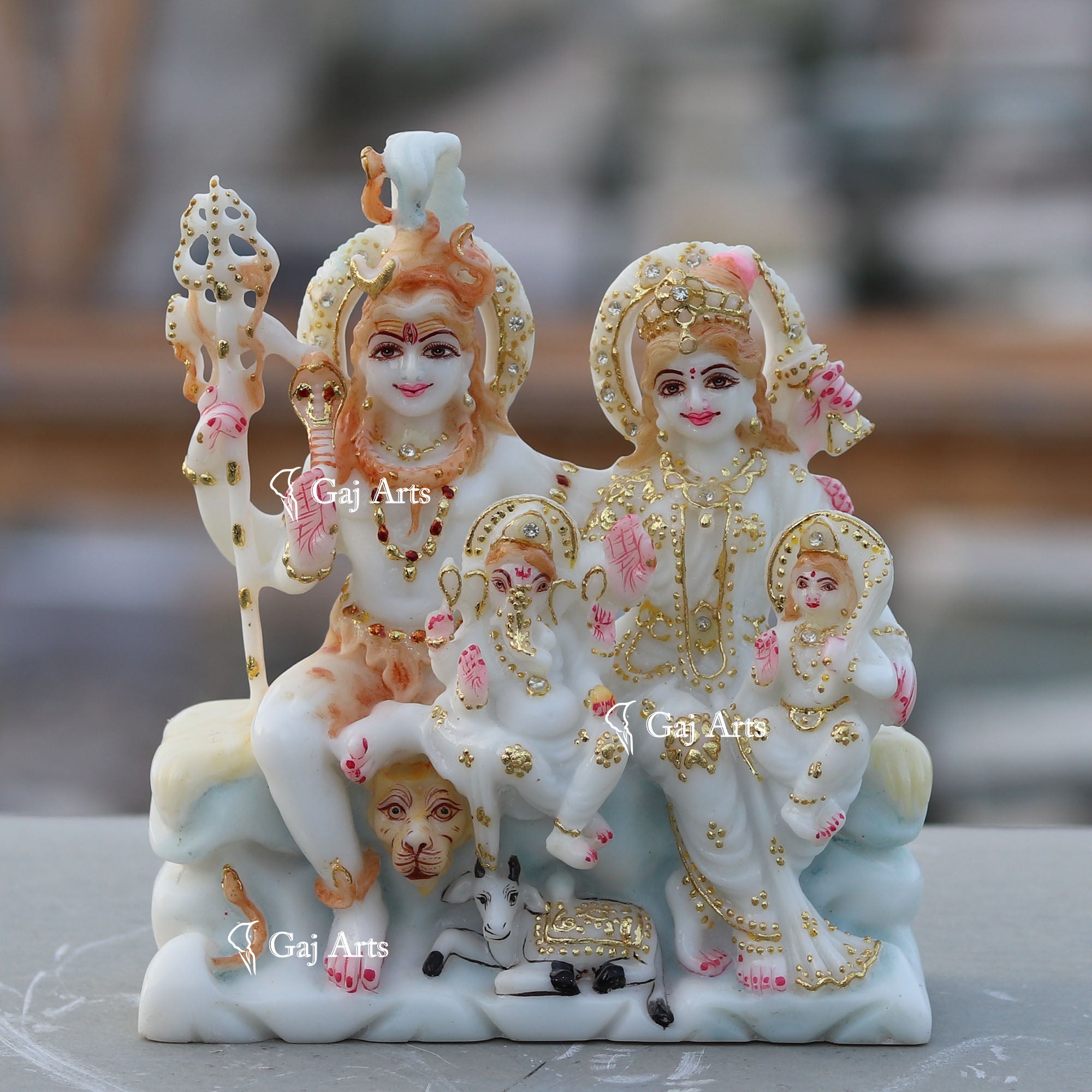 White Marble Shiv Parivar Idol | 7 Inch