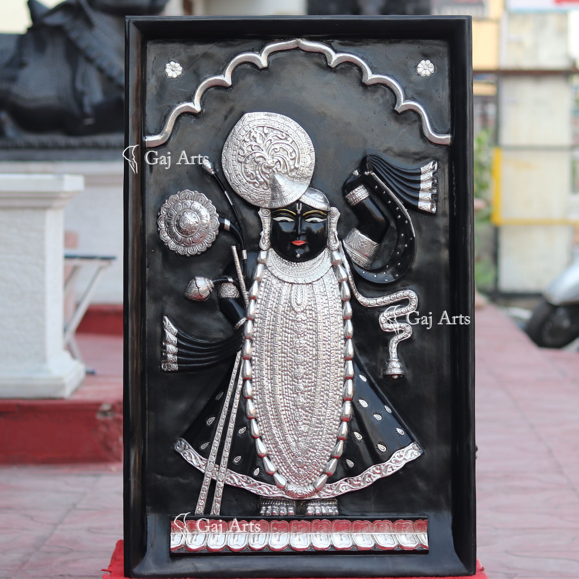 Black Marble Panel Shreenath Ji Statue | 36 Inch