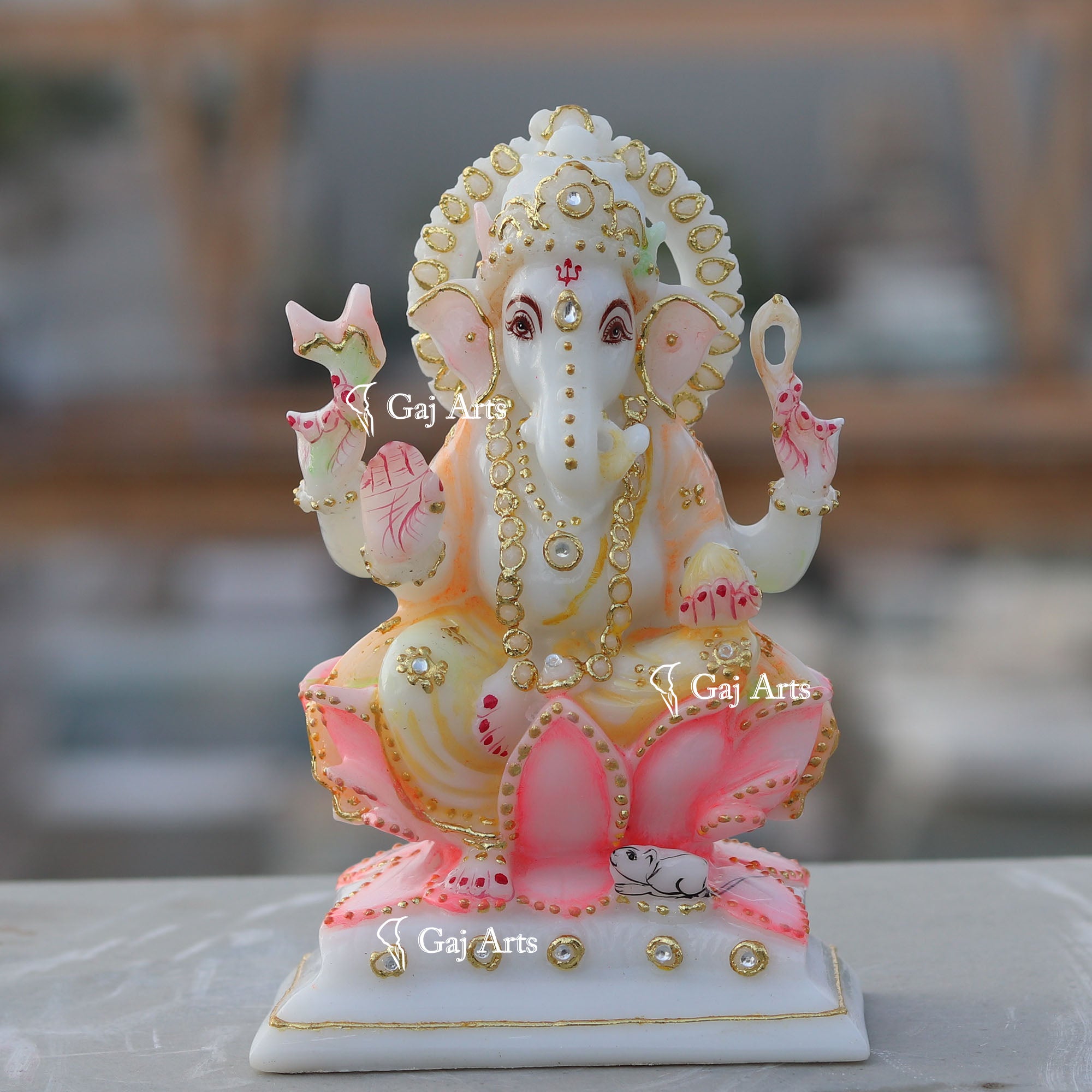 White Ethiopia Marble Ganesh Murti | 6 Inch