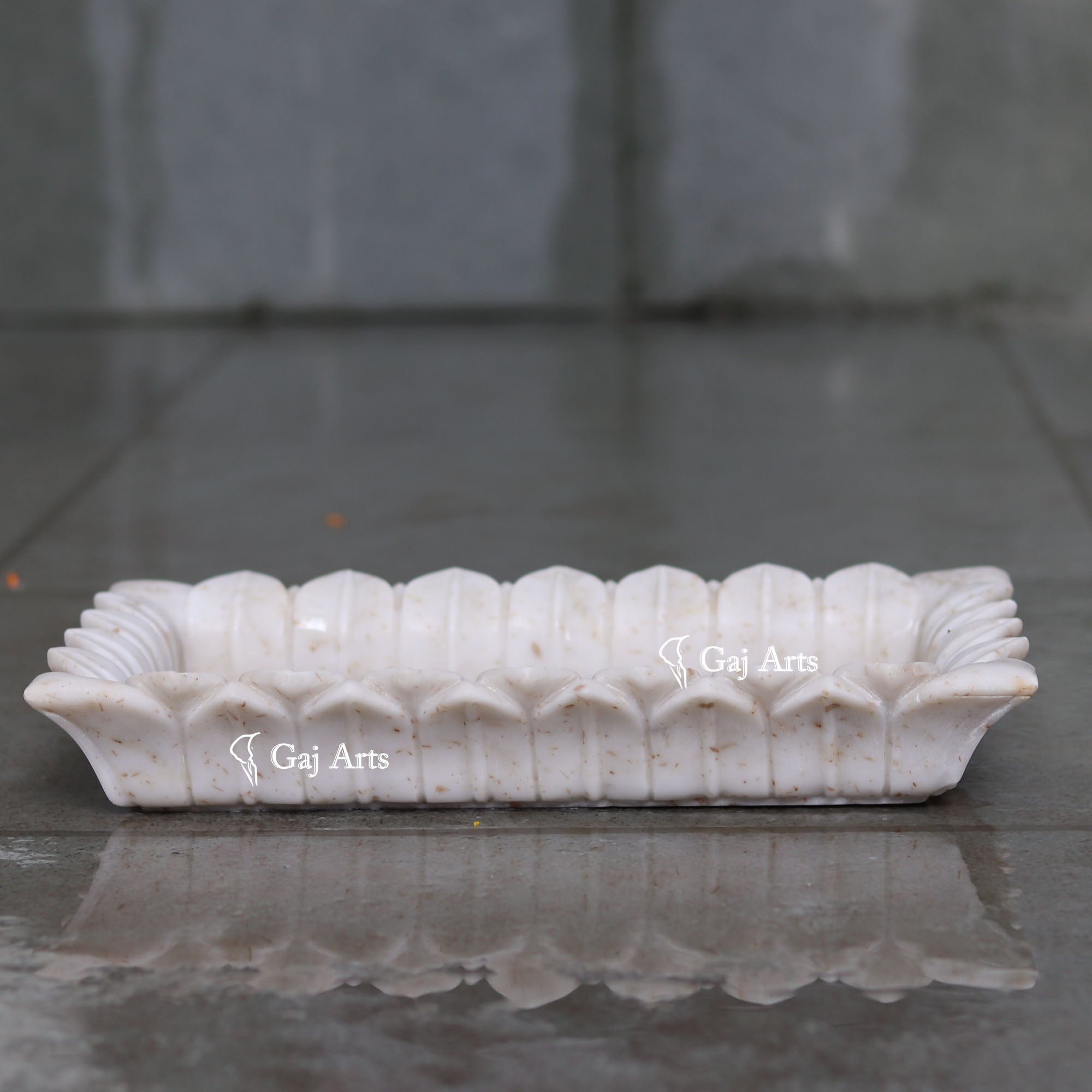 Rajasthan White Marble Flower Floater Uruli | 15 Inch