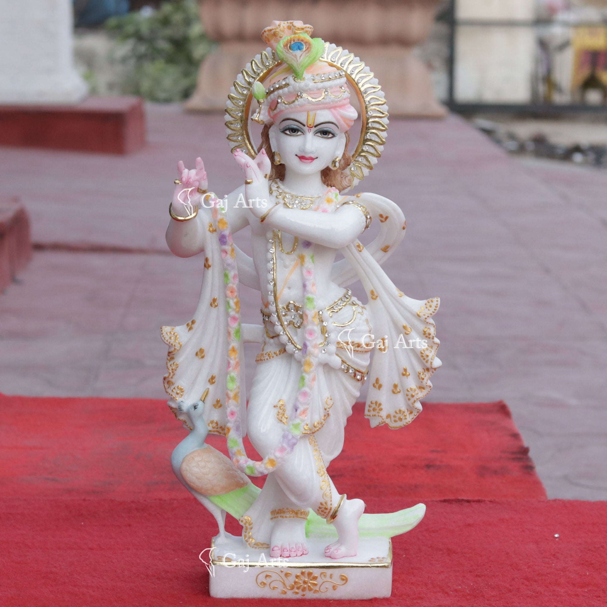 Super White Makrana Marble Krishna Murti | 18 Inch