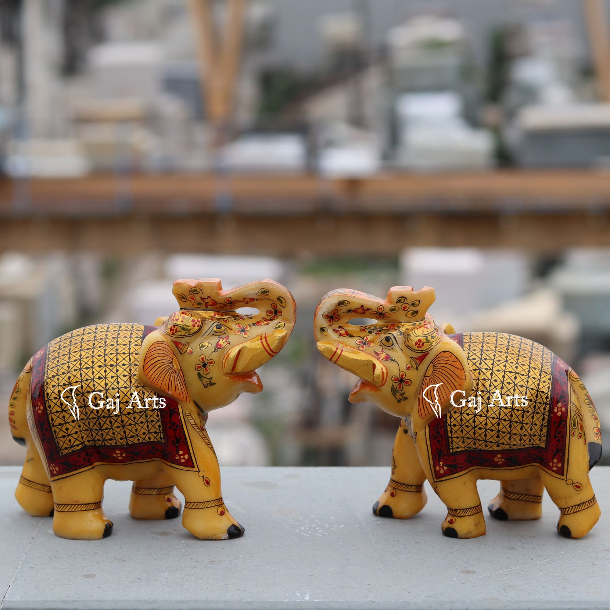 White Marble Antique Finish Elephant Statue | 7 Inch