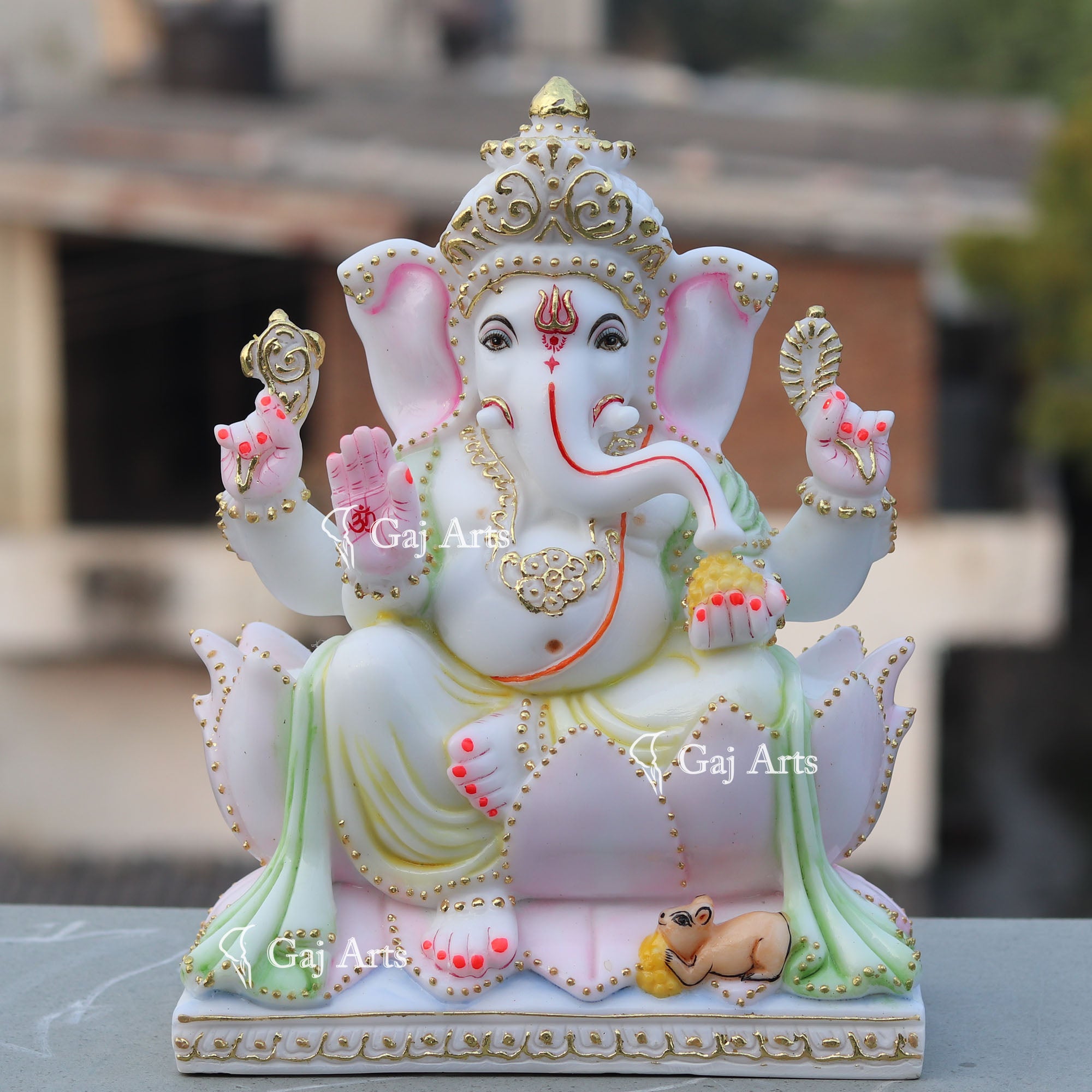 Marble Ganpati Idol on Lotus | 12 Inch