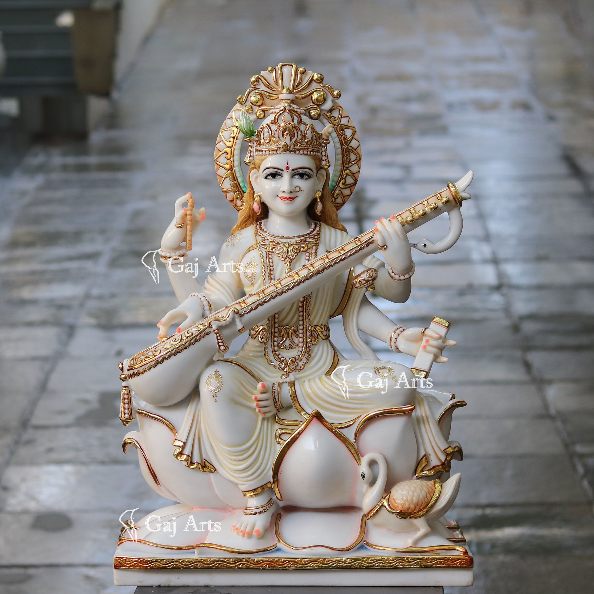 White Marble Saraswati Maa Idol | 30 Inch