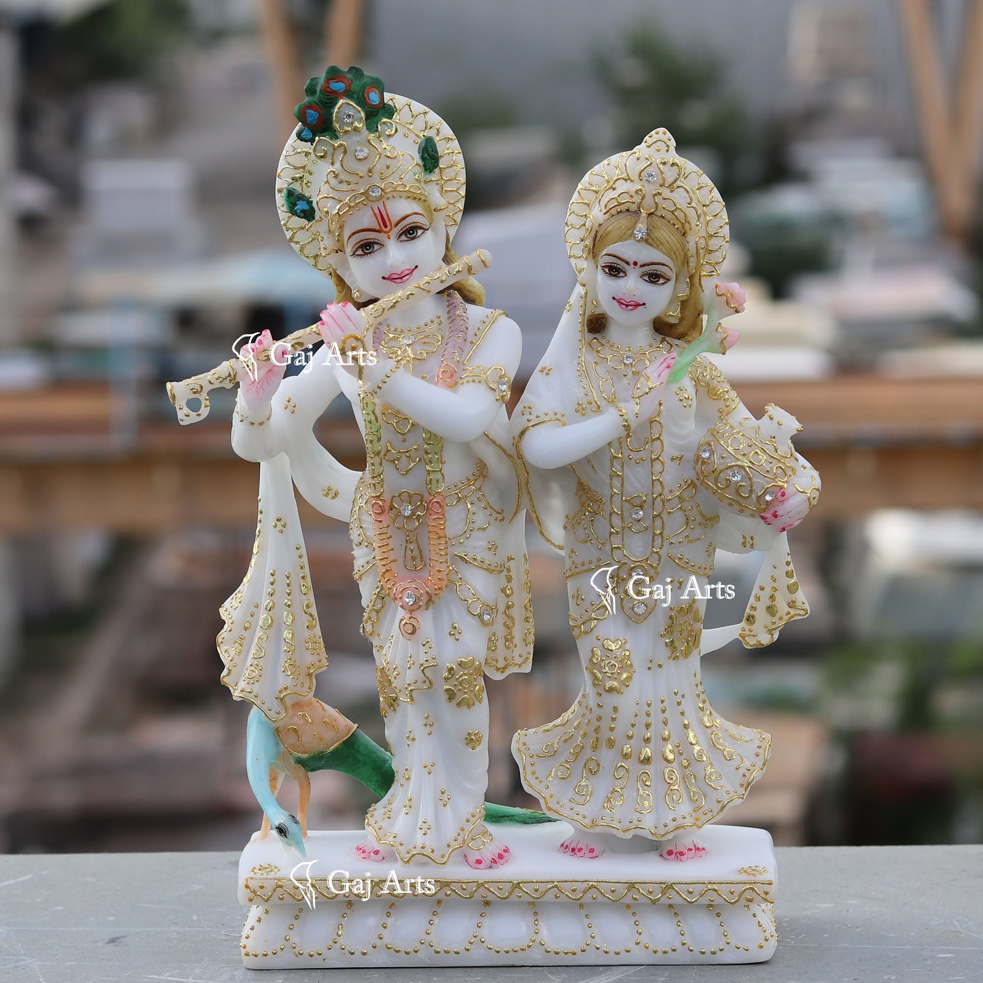 White Marble Ethiopia Radha Krishna Jodi Idol | 12 Inch