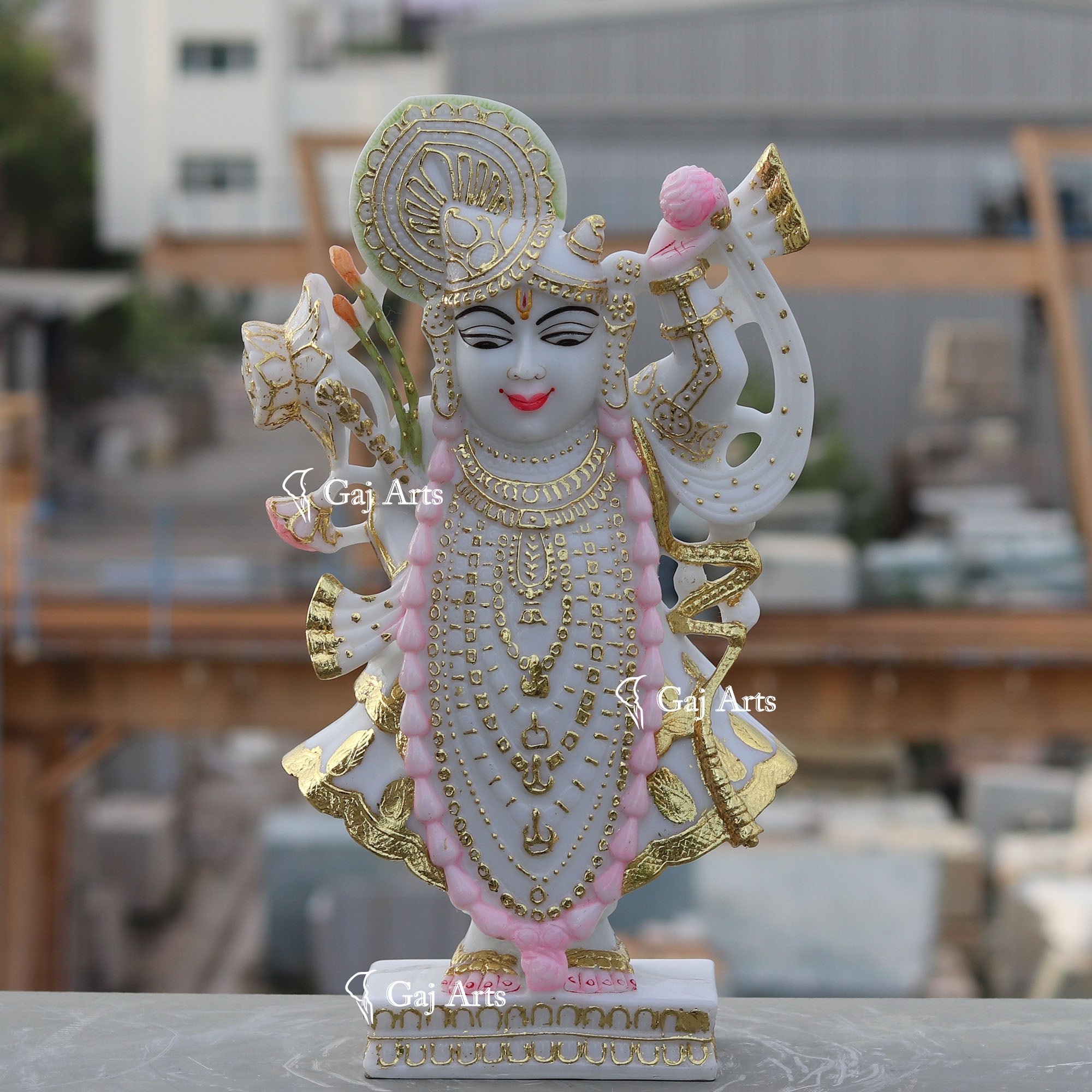White Ethiopia Marble Shreenath Ji Statue | 15 Inch