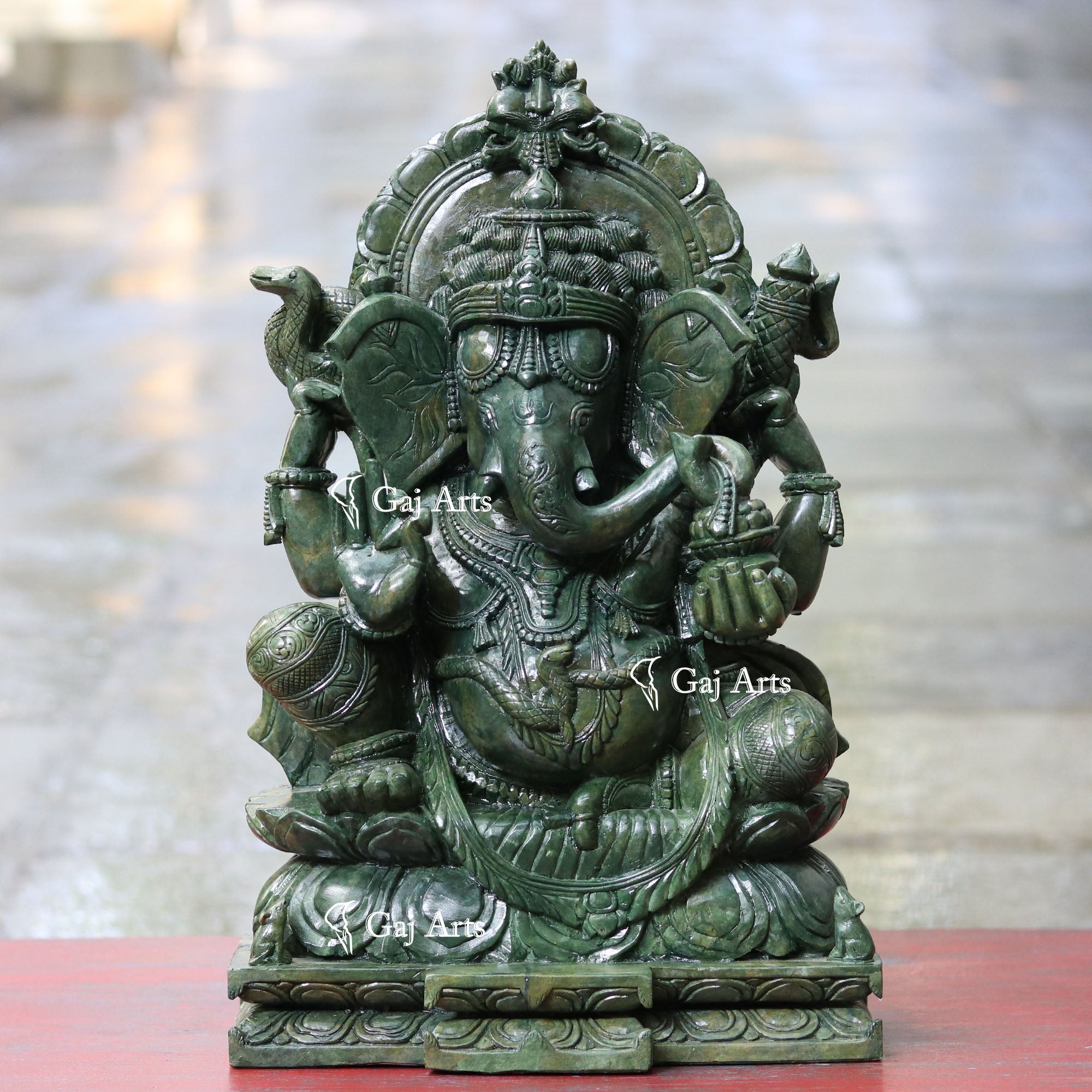 Natural Green Quartz Ganesh Statue | 18 Inch