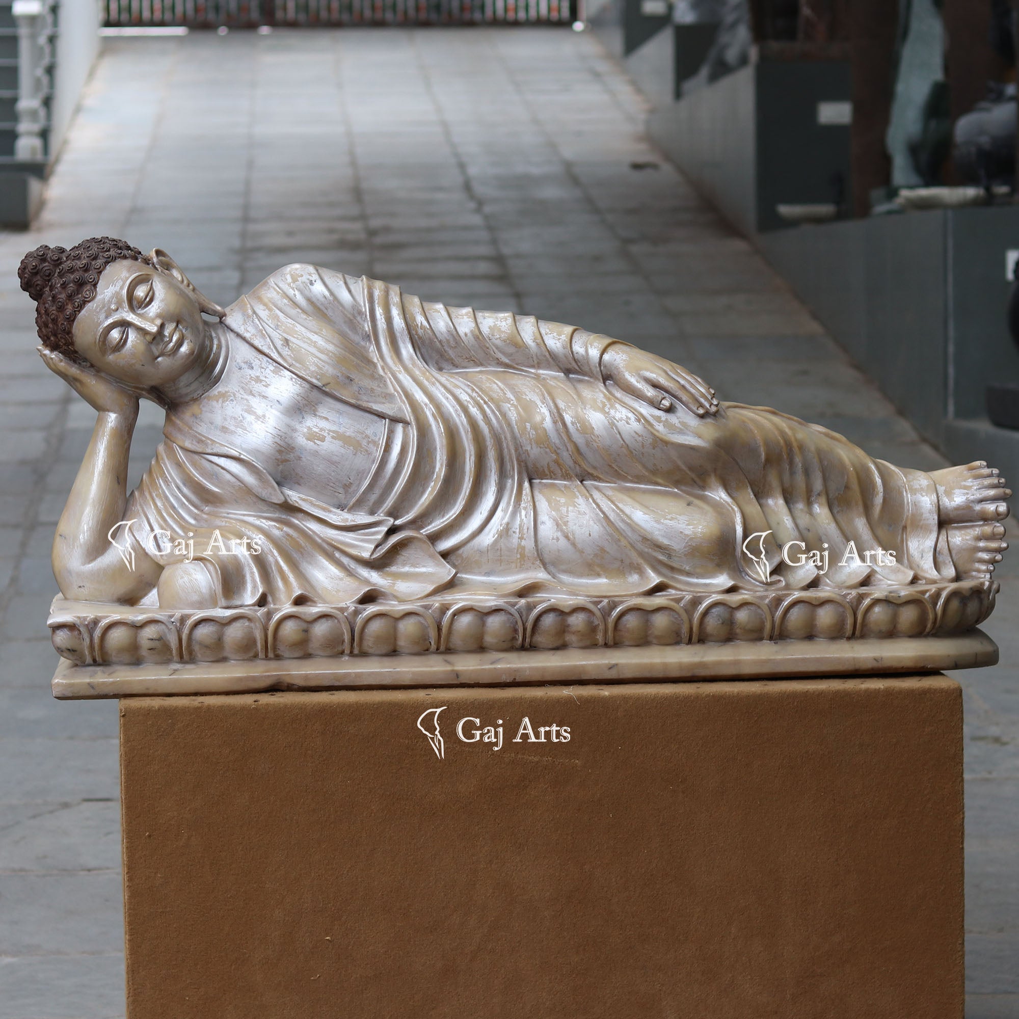 White Marble Sleeping Buddha Statue | 60 Inch