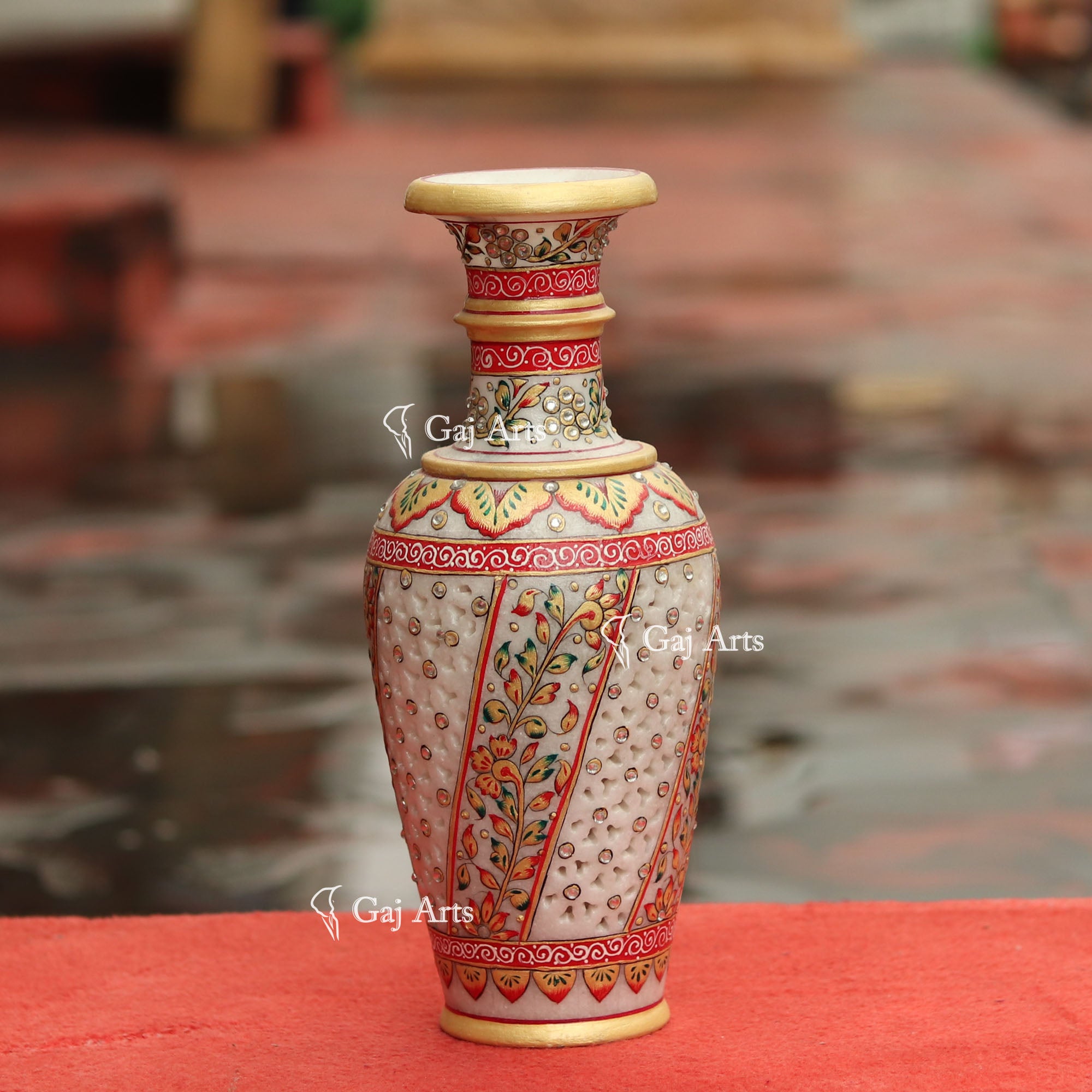 White Marble Meenakari Pot Vase | 12 Inch