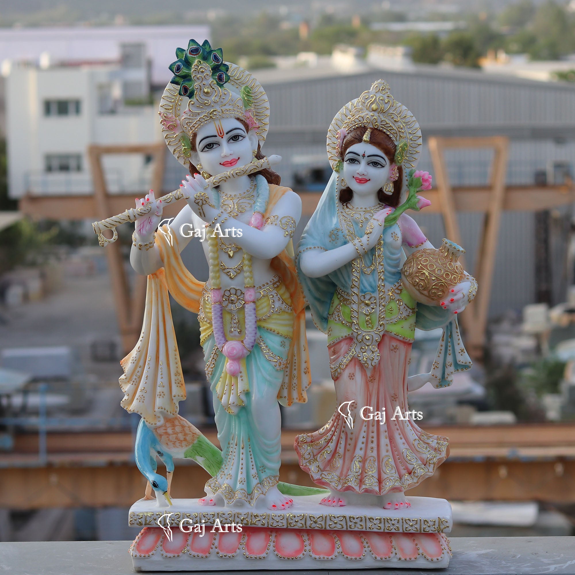 White Marble Ethiopia Radha Krishna Jodi Idol | 27 Inch