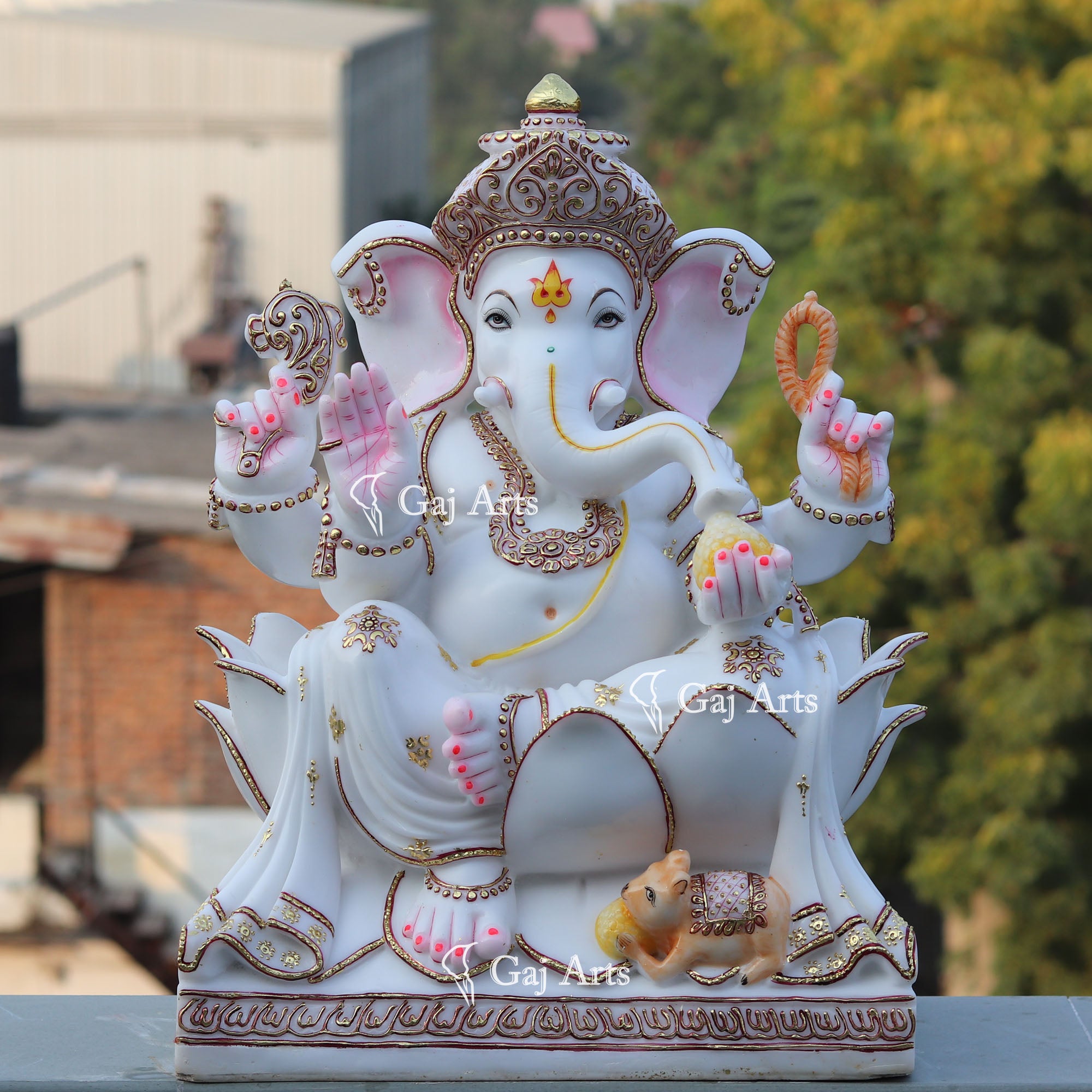 White Marble Ethiopia Ganesh Murti | 24 Inch