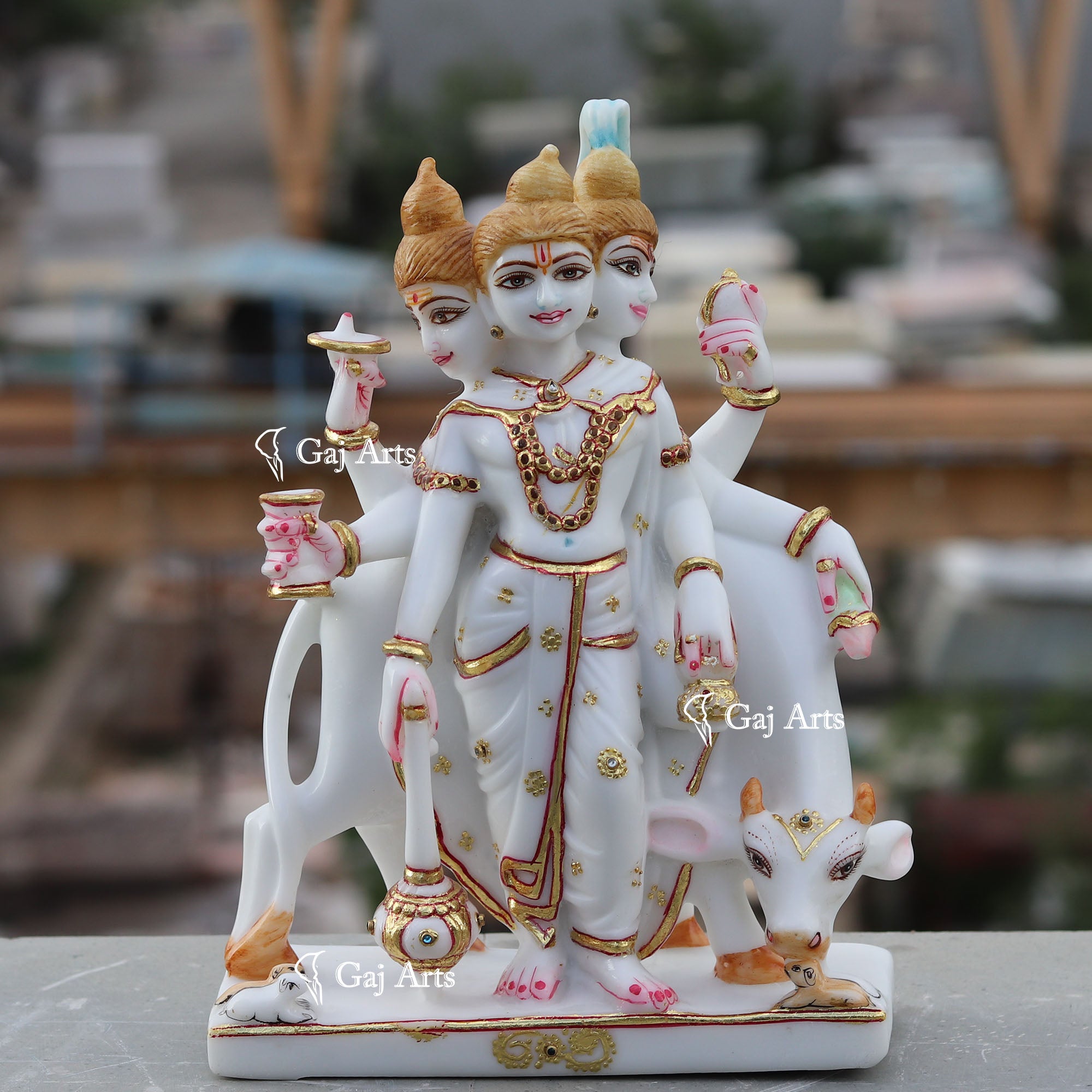 White Marble Ethiopia Dattatreya Idol | 12 Inch