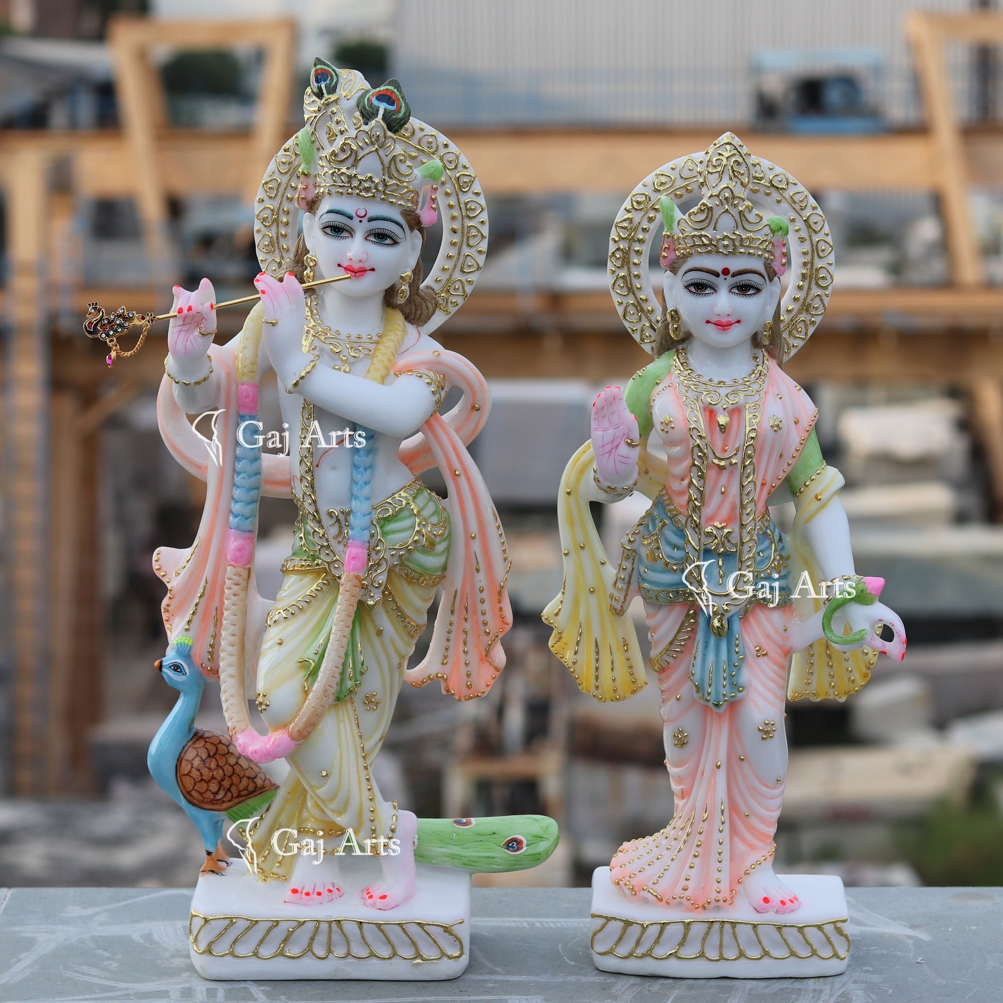 White Marble Ethiopia Radha Krishna Statue | 18 Inch