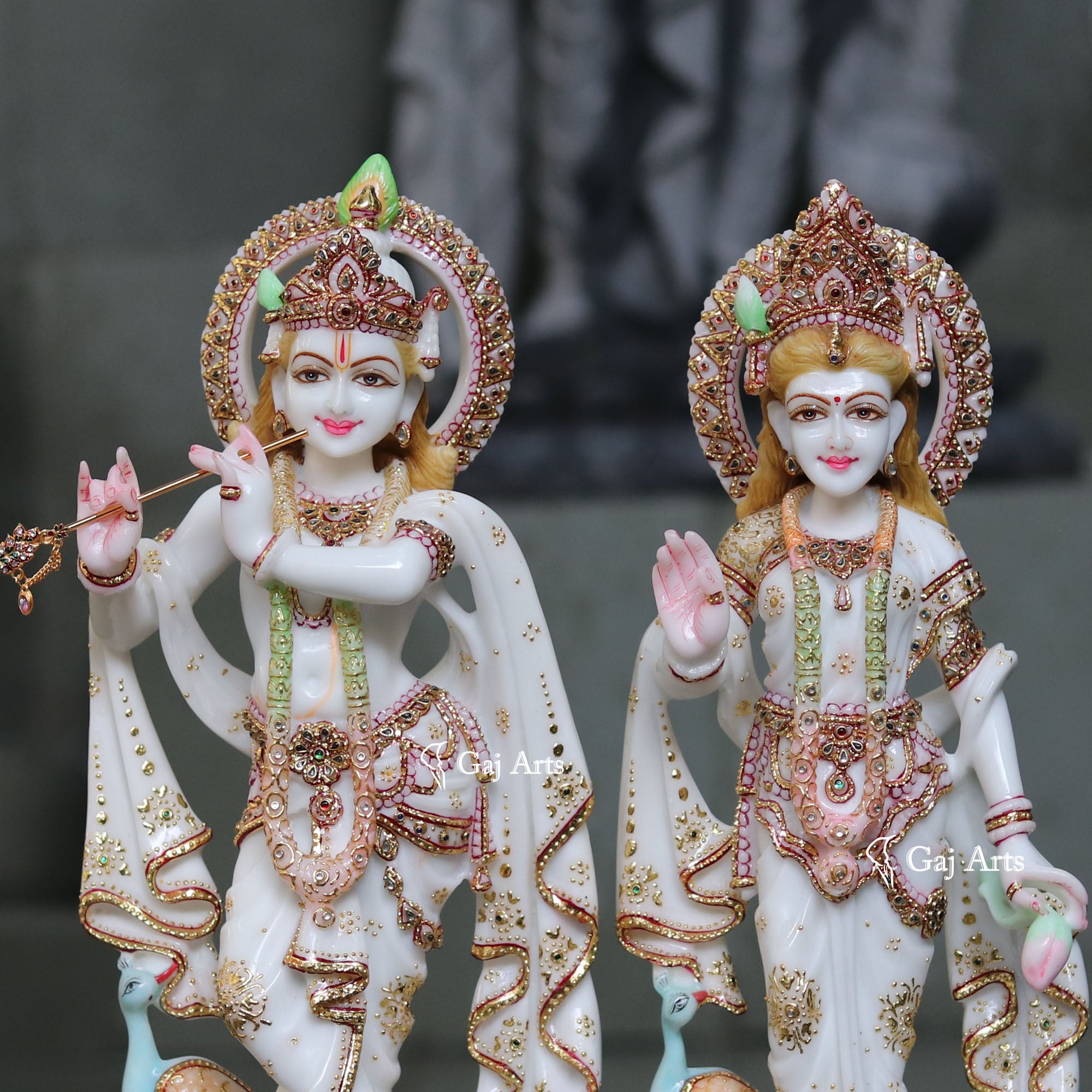 White Marble Radha Krishna Sculpture | 18 Inch
