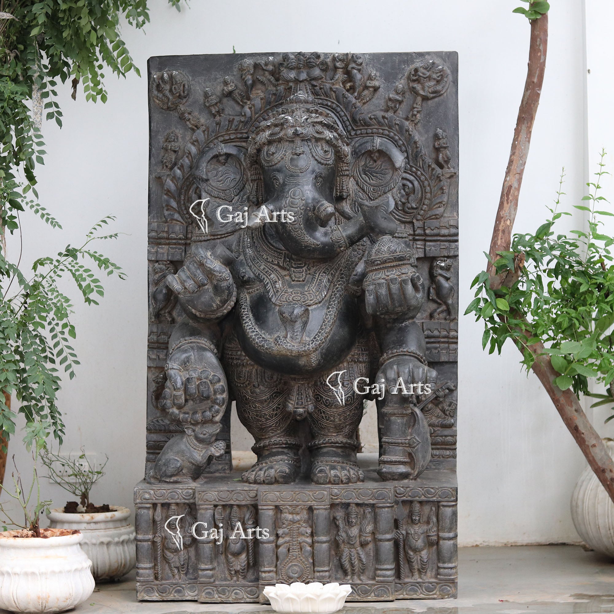 Black Marble Ganesh Statue | 60 Inch