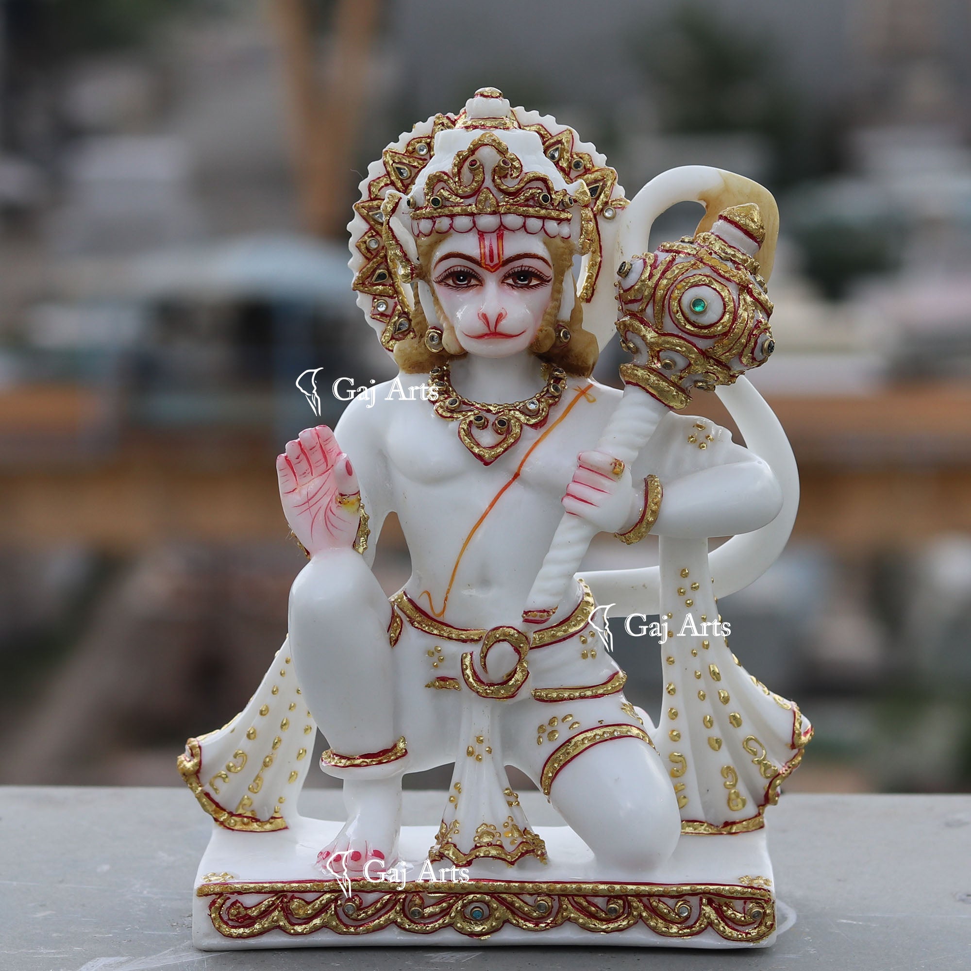 White Ethiopia Marble Hanuman Ji Idol | 9 Inch