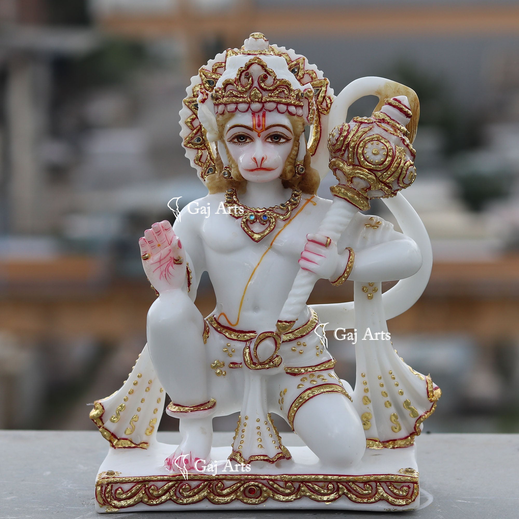 White Ethiopia Marble Hanuman Ji Idol | 9 Inch
