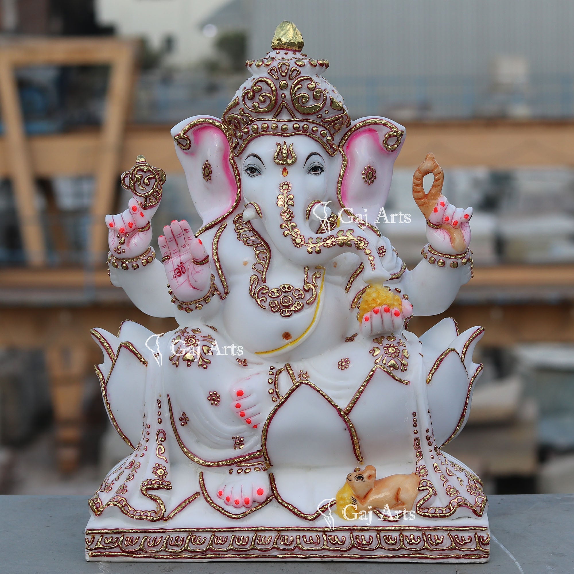 White Marble Ethiopia Ganesh Idol | 15 Inch