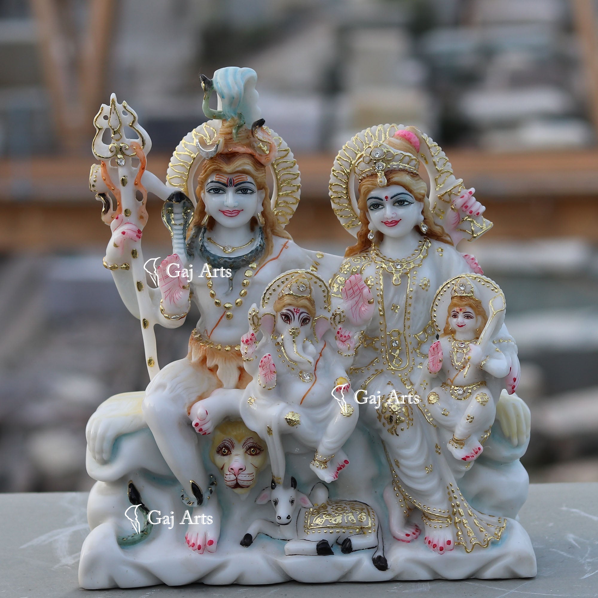 White Marble Shiv Parivar Statue | 12 Inch