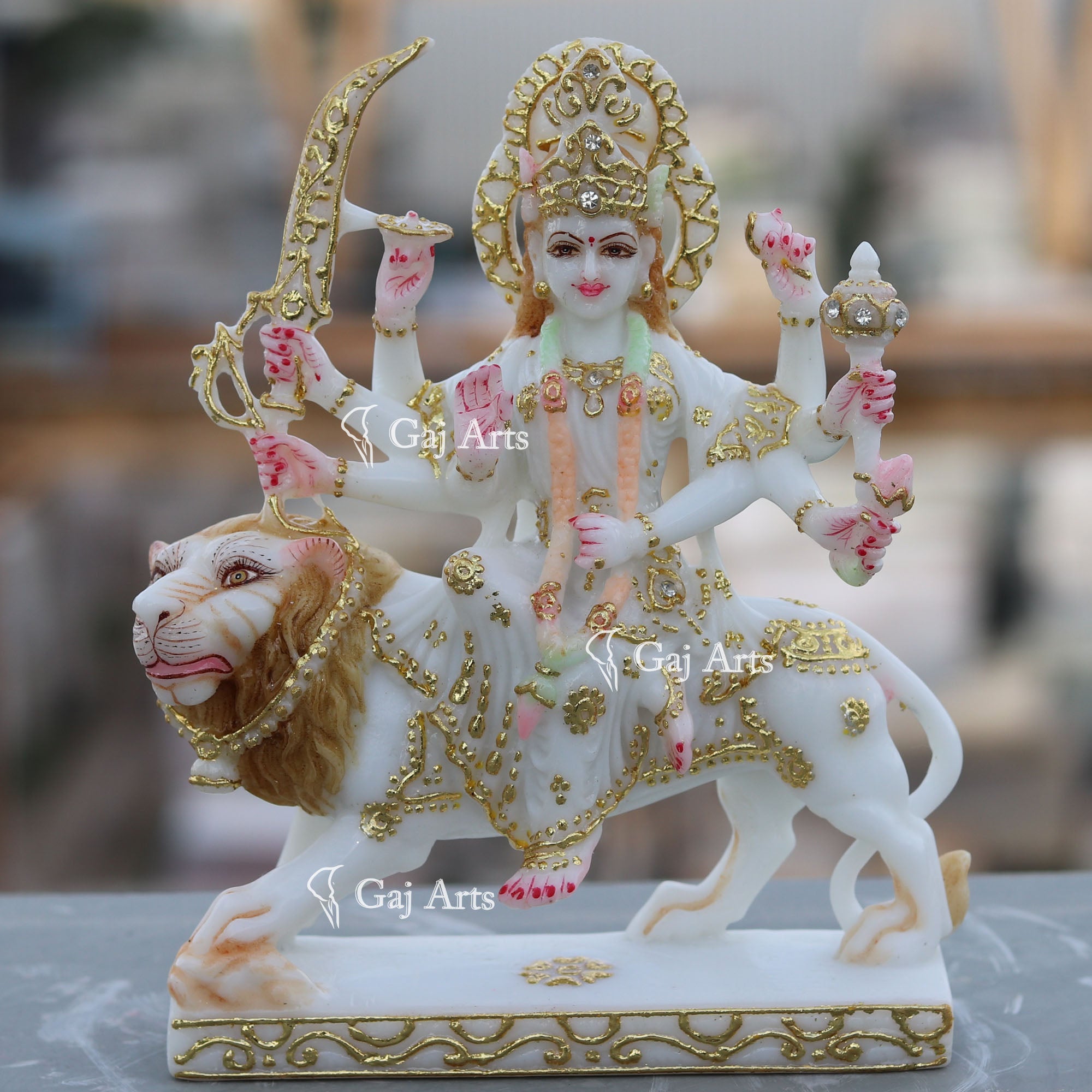 White Marble Durga Mata Idol | 7 Inch