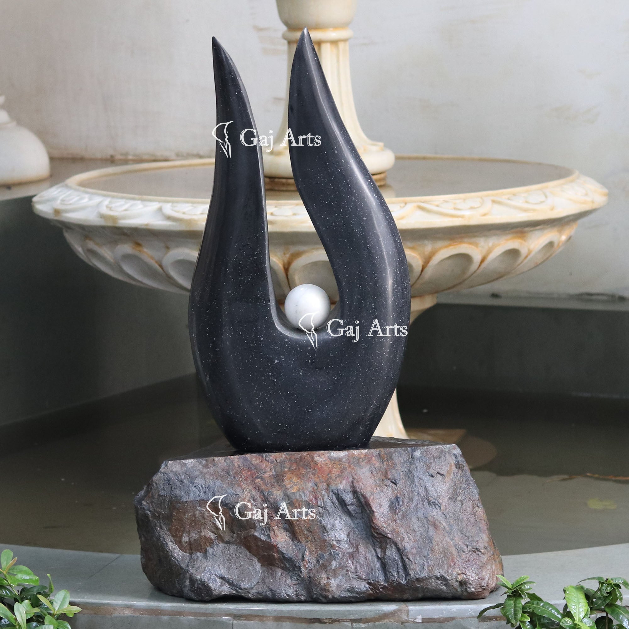Black Granite Abstract Modern Sculpture with Sphere | 36 Inch