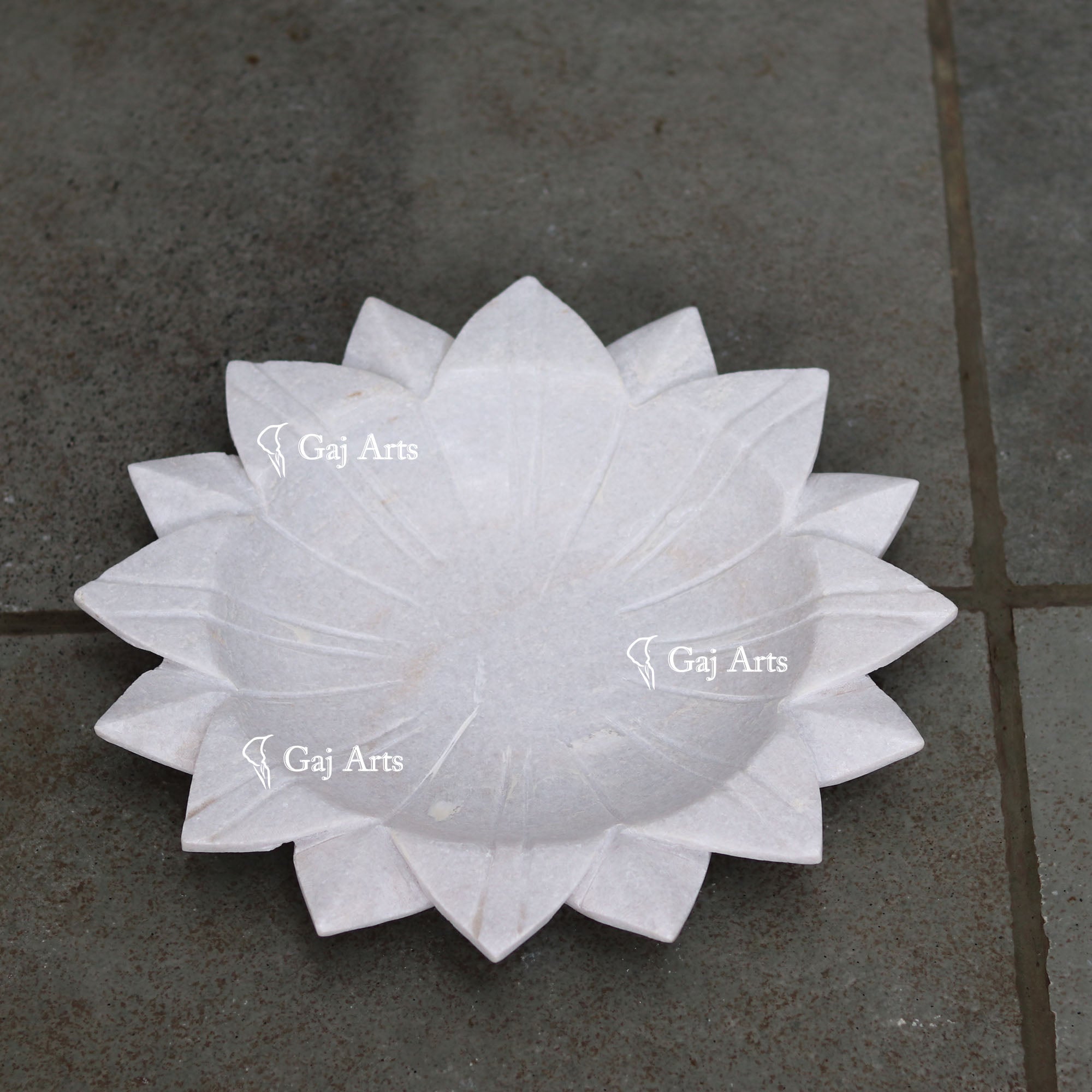 Designer White Marble Flower Bowl | 12 Inch