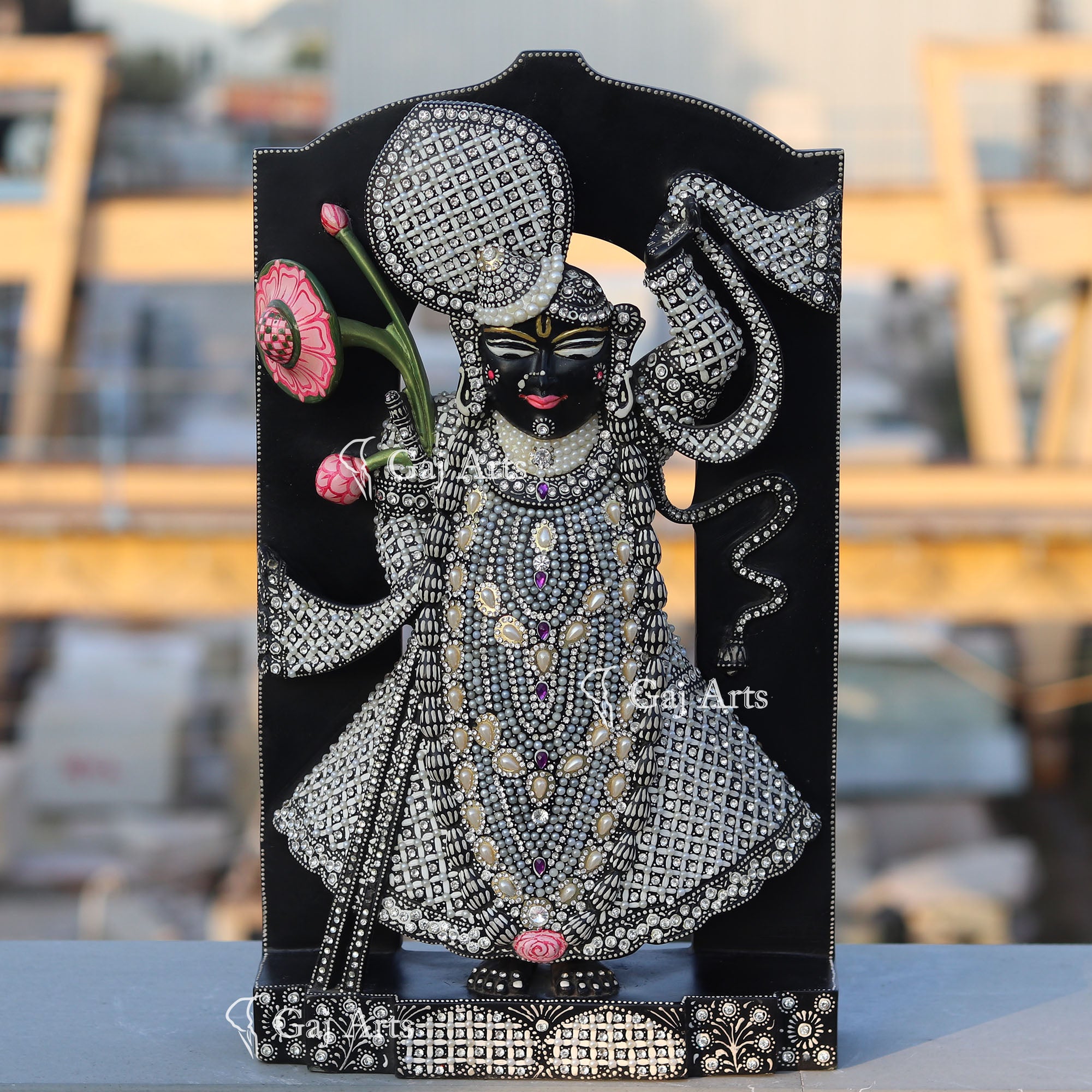 Black Marble Shrinath Ji Statue | 18 Inch