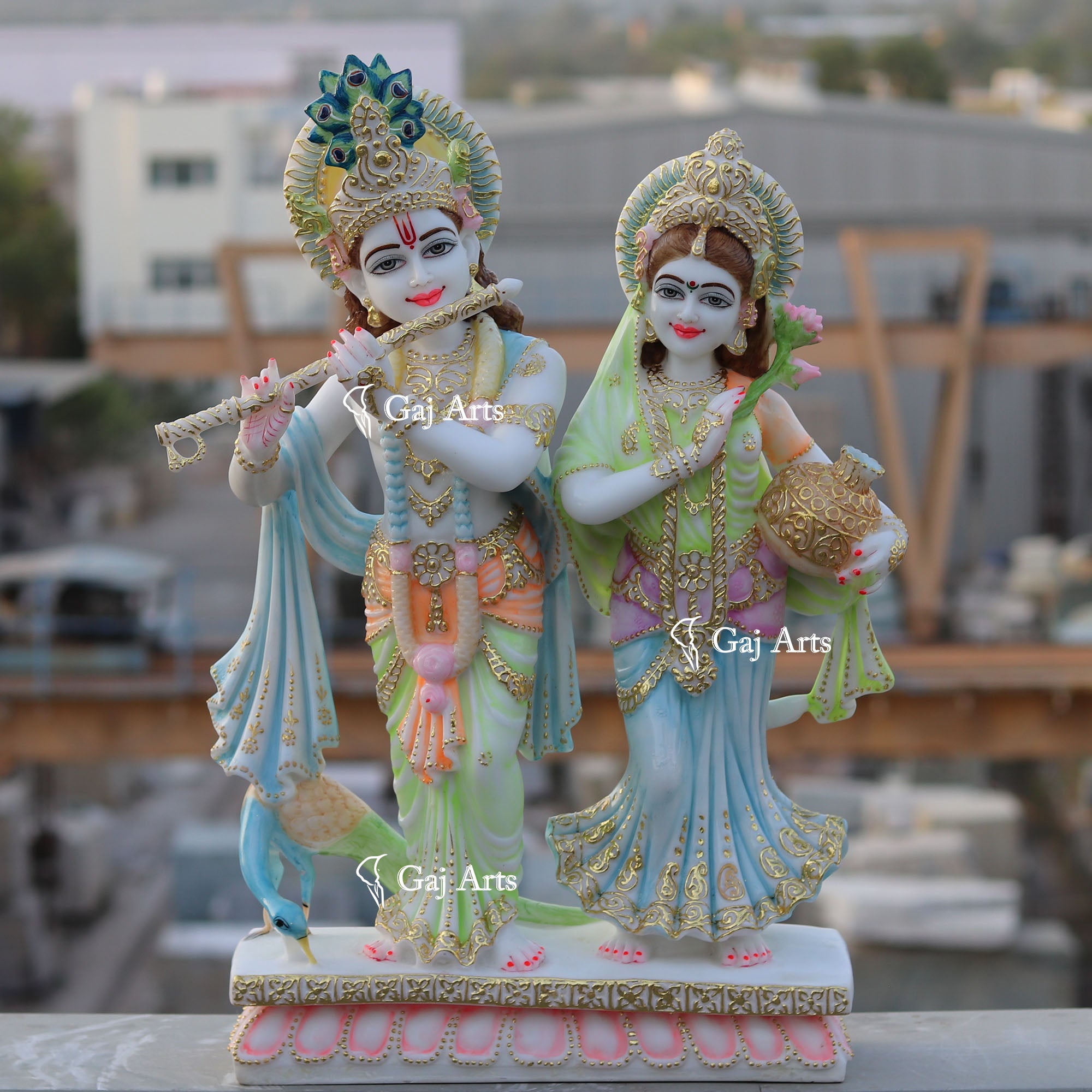 White Marble Ethiopia Radha Krishna Jodi Idol | 27 Inch