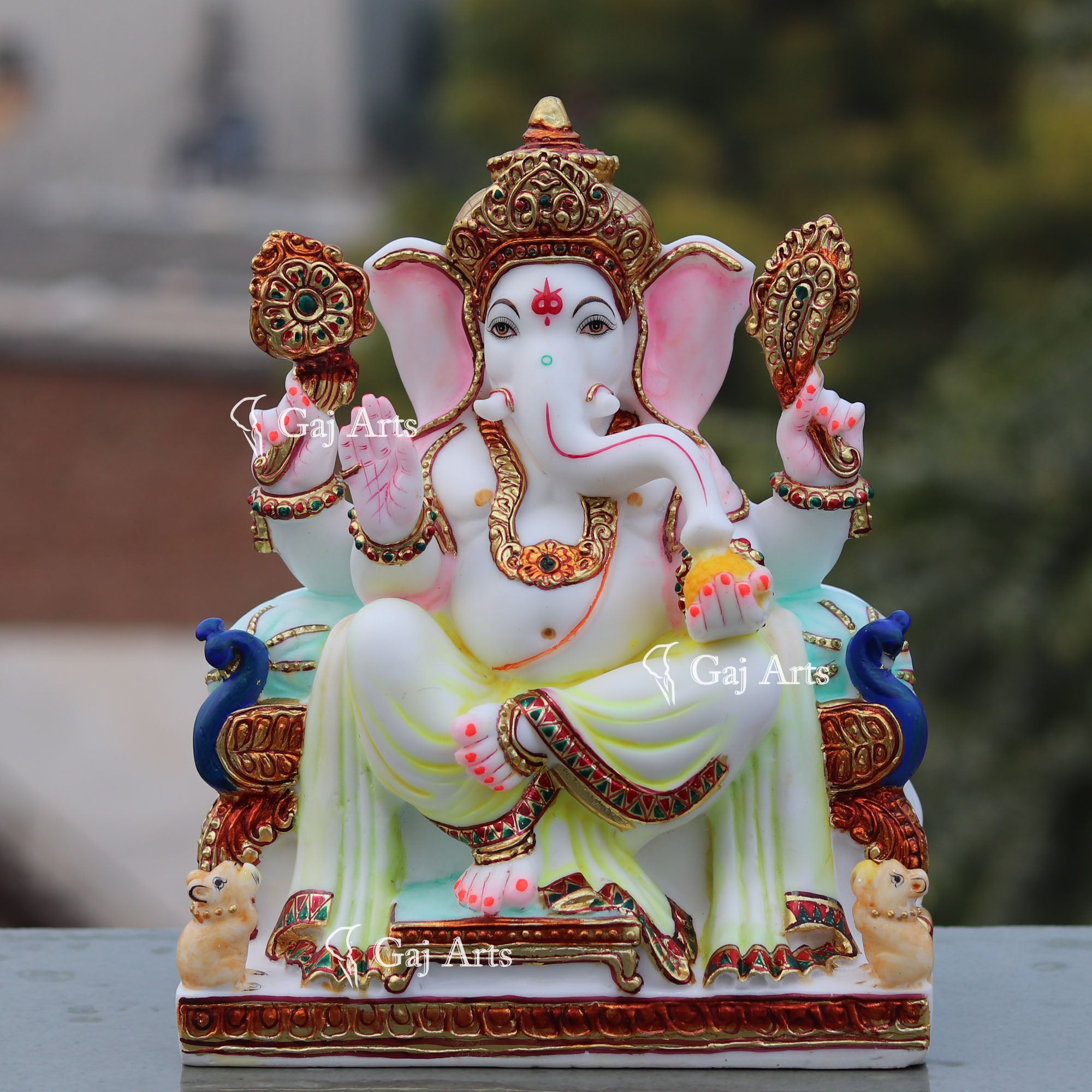 White Marble Ethiopia Ganesh Idol | 12 Inch