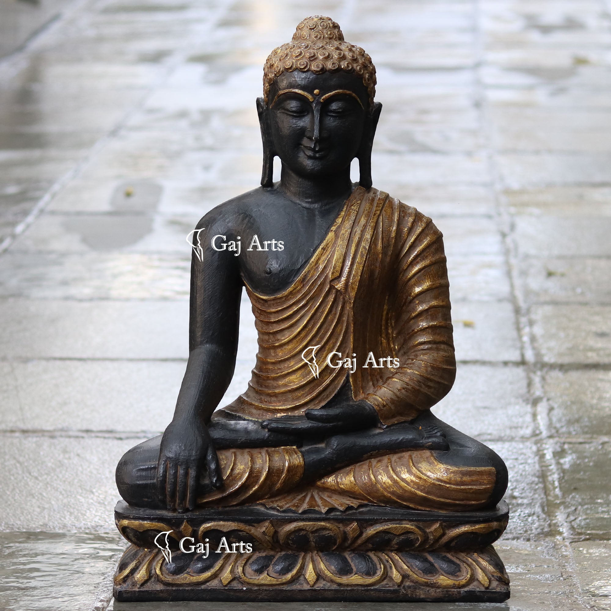 Black Marble Sitting Buddha Statue | 30 Inch