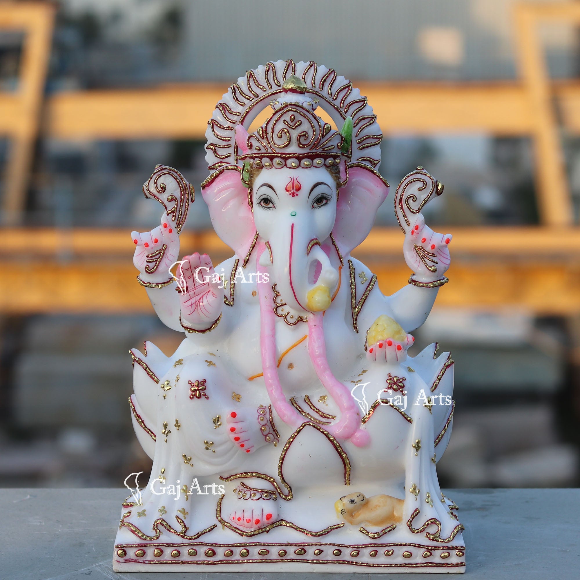White Marble Ethiopia Ganesh Idol | 12 Inch