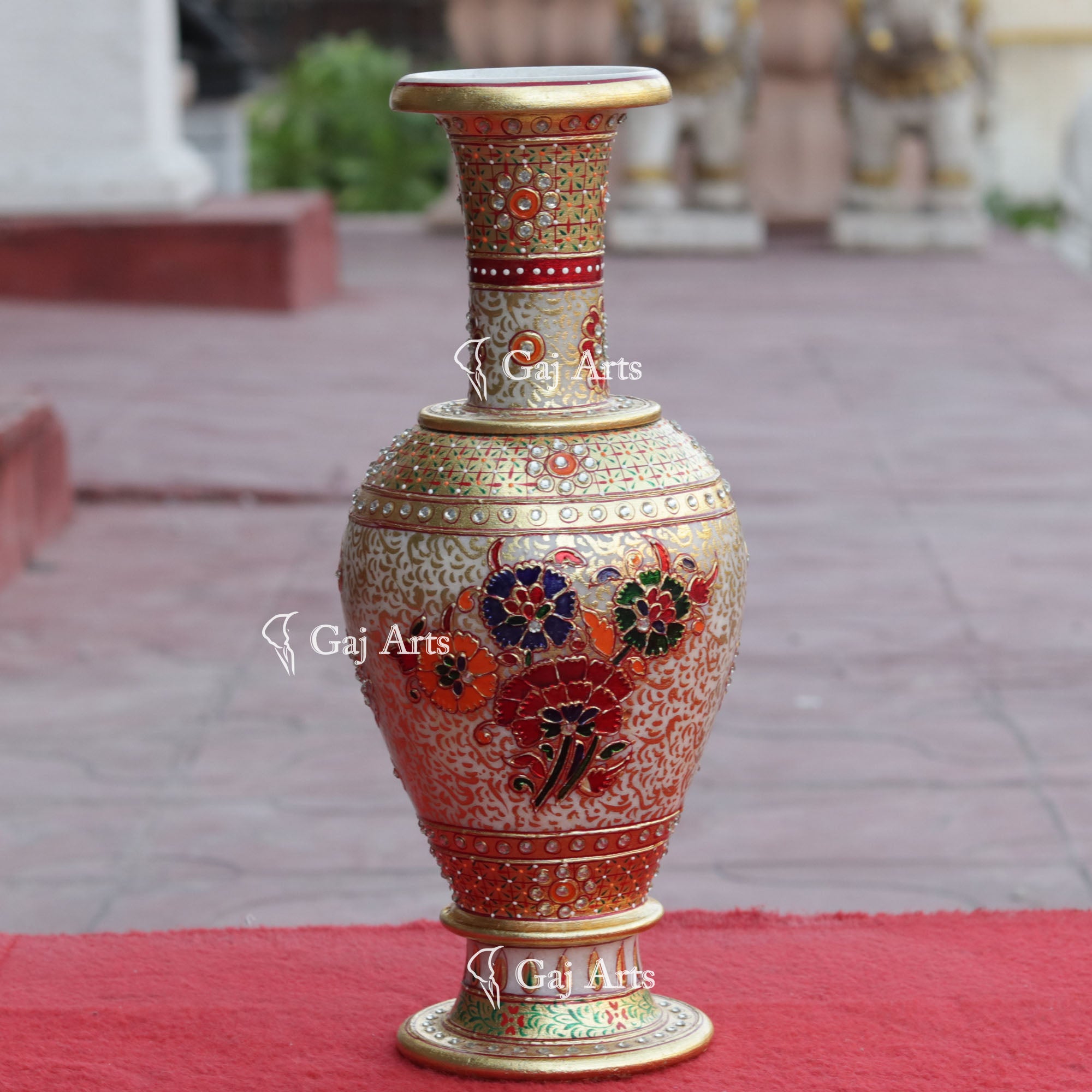 White Marble Decorative Pot Vase | 15 Inch