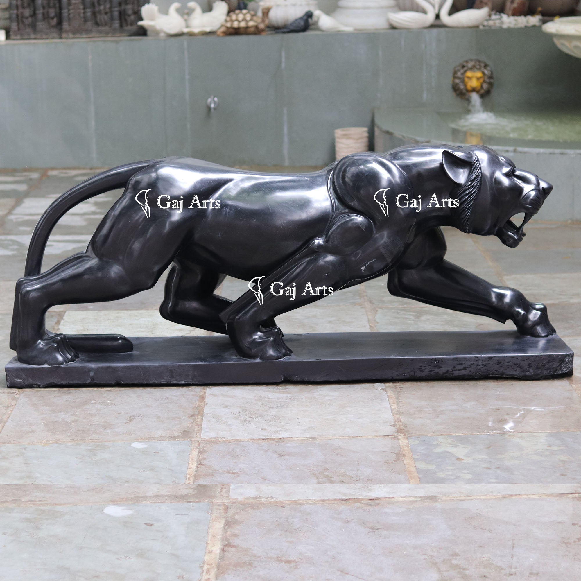 Balck Marble Lion Sculpture | 72 Inch