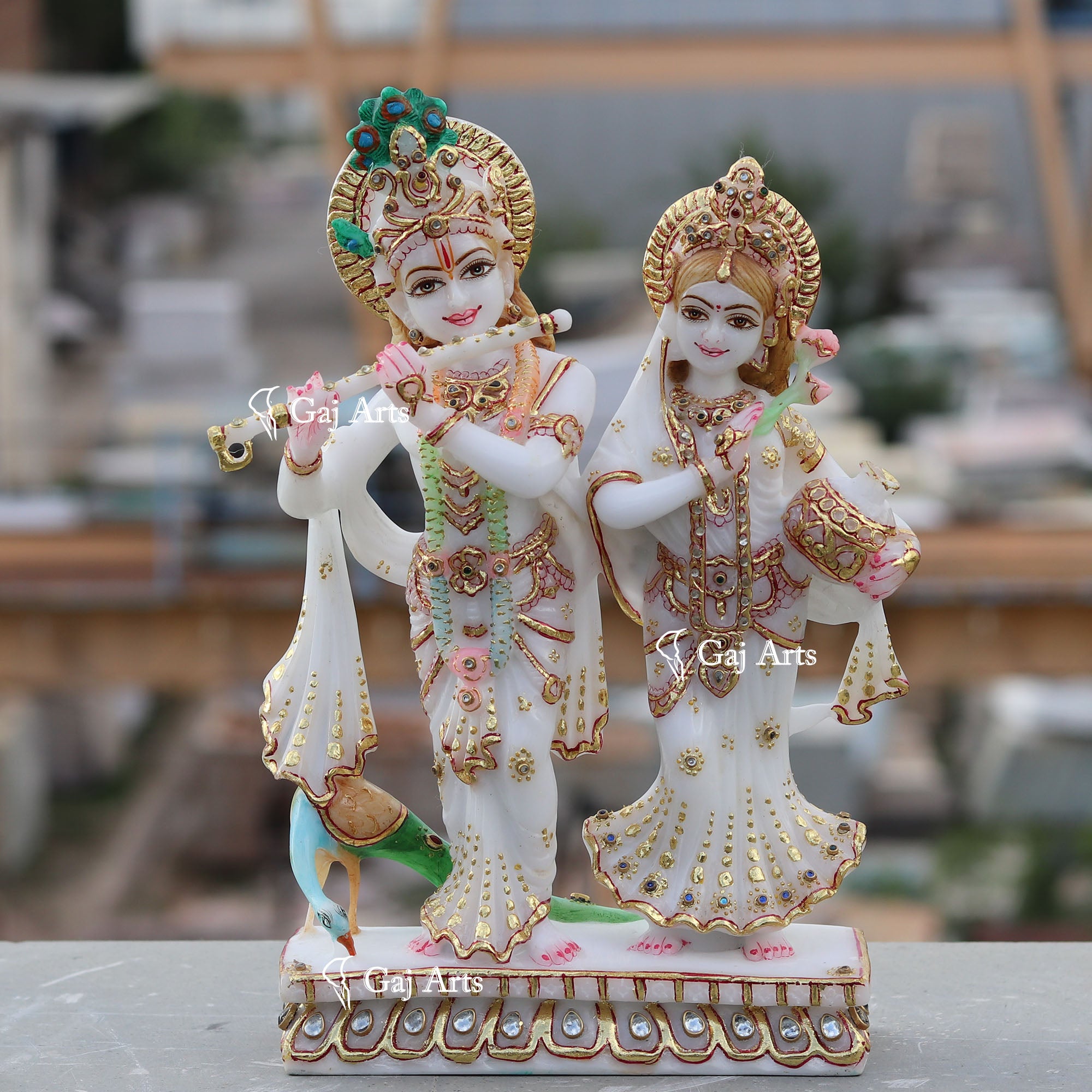 White Marble Ethiopia Radha Krishna Jodi Idol | 12 Inch