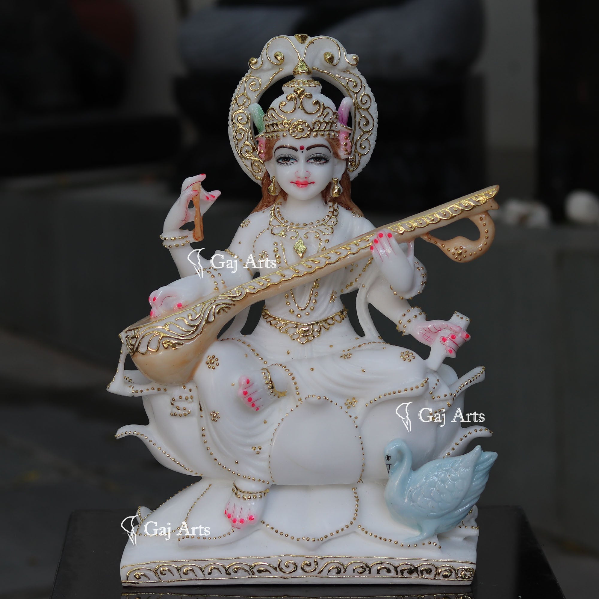 White Marble Saraswati Ji Idol | 18 Inch