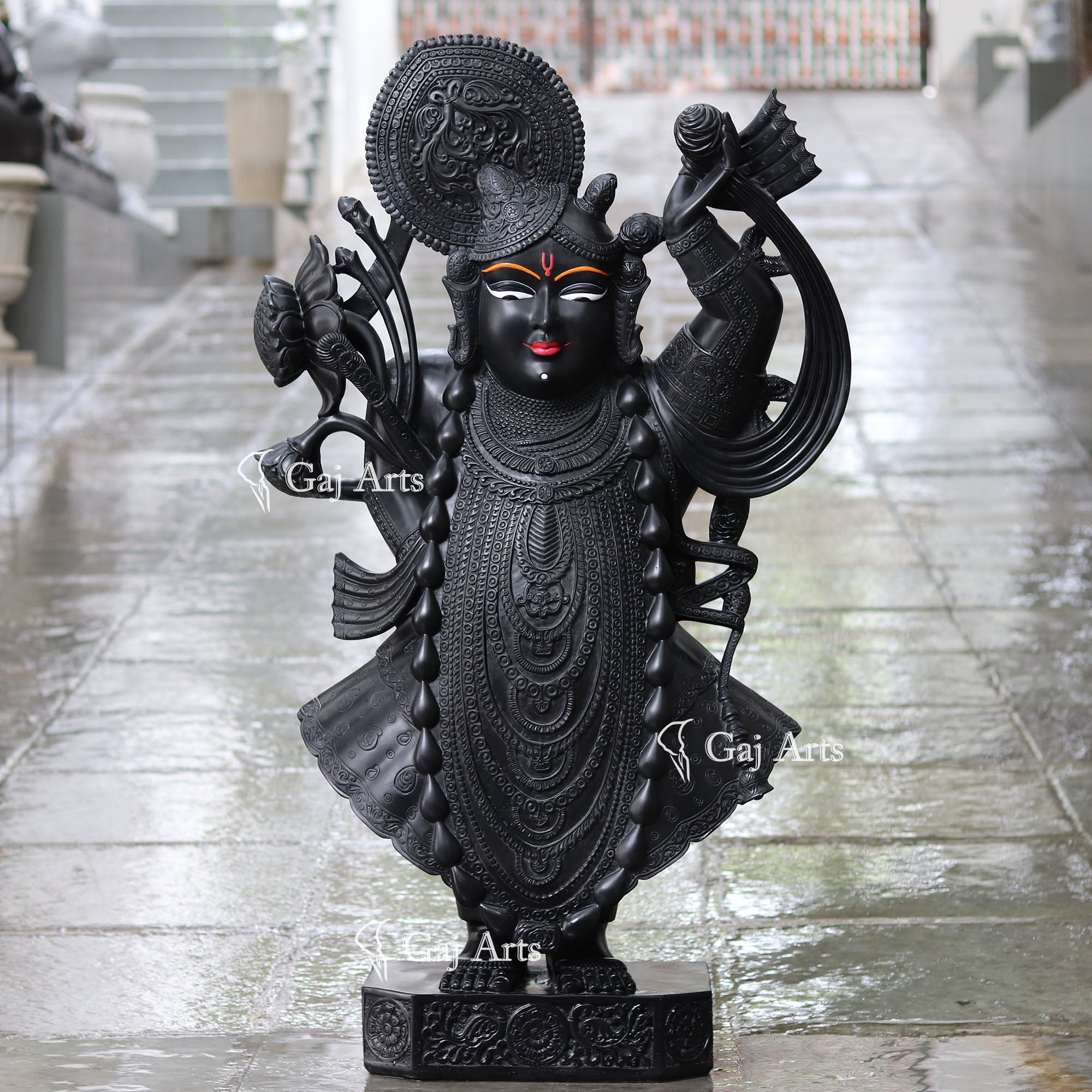 Elegant Black Marble Shreenath Ji Statue | 48 Inch