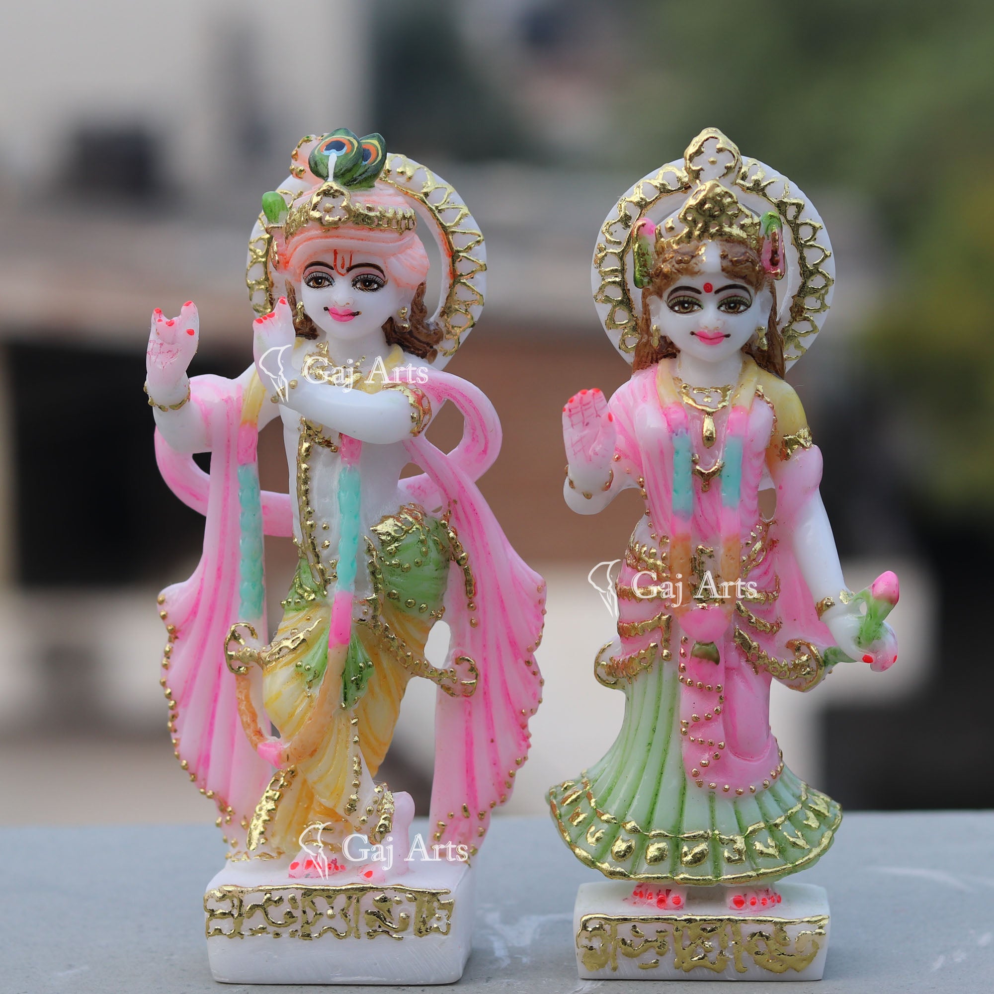 Standing Marble Radha Krishna Idol | 7 Inch
