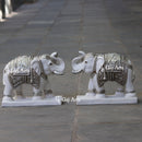 White Marble Korean Silver Elephant Statue | 18 Inch