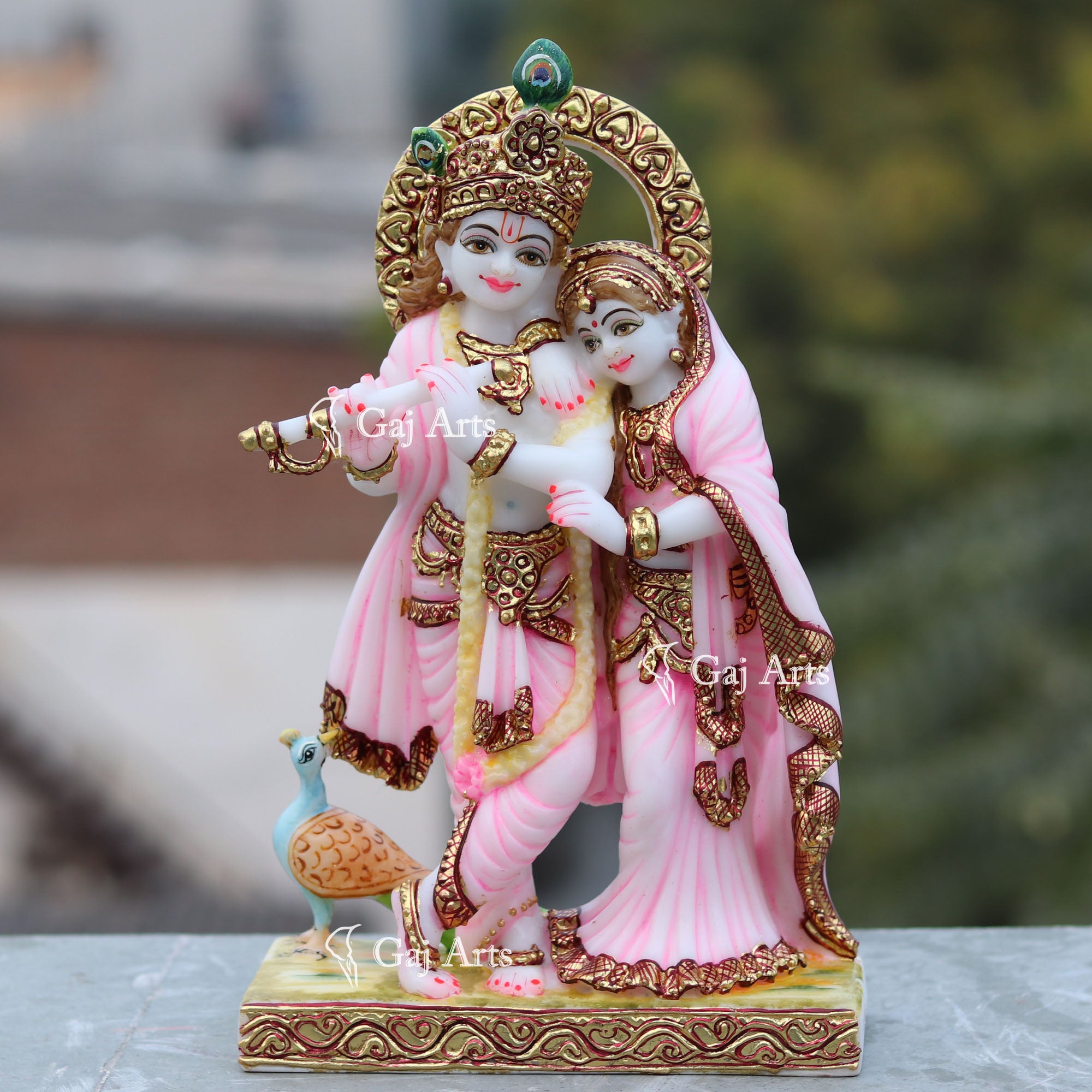 White Natural Marble Radha Krishna Jodi Idol | 12 Inch