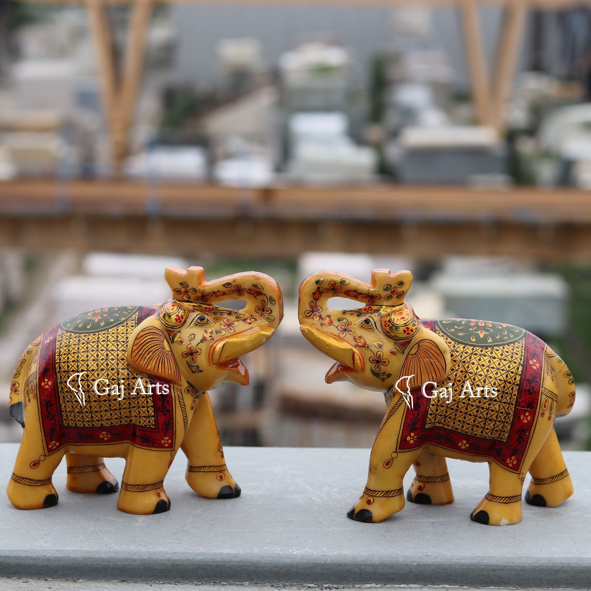 White Marble Antique Finish Elephant Idol | 7 Inch
