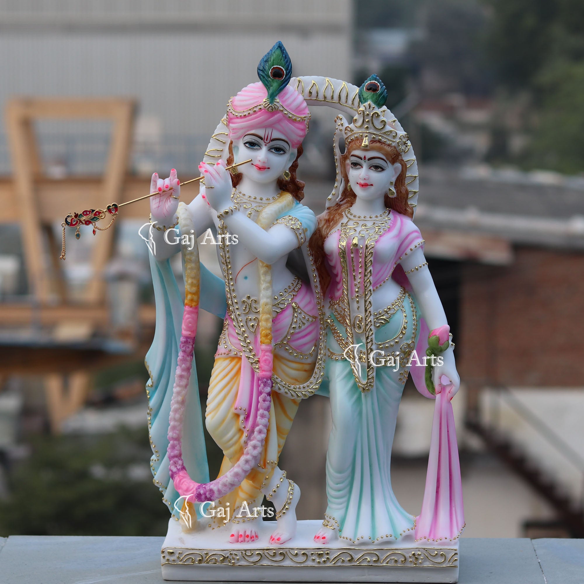 White Marble Ethiopia Radha Krishna Jodi Statue | 24 Inch