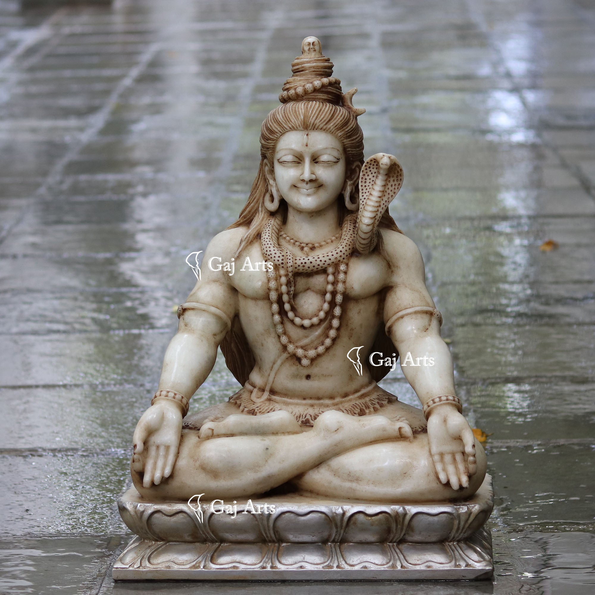White antique finishing Marble Shiva Statue | 30 Inch
