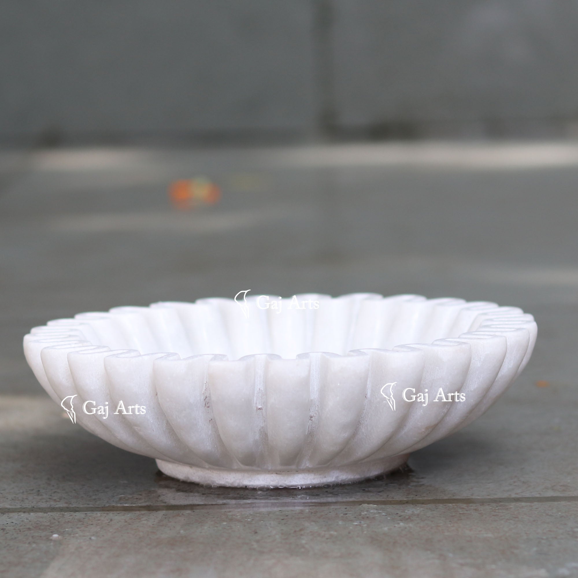 White Marble Artistic Flower Bowl | 9 Inch