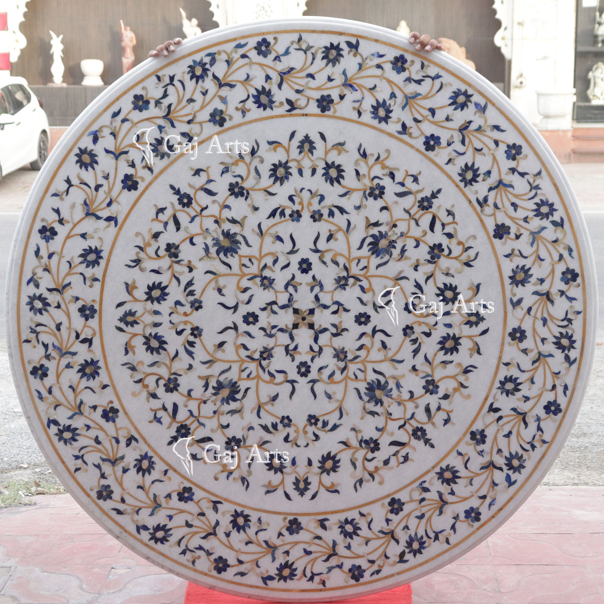 White Marble Inlay Table Top | 60 Inch